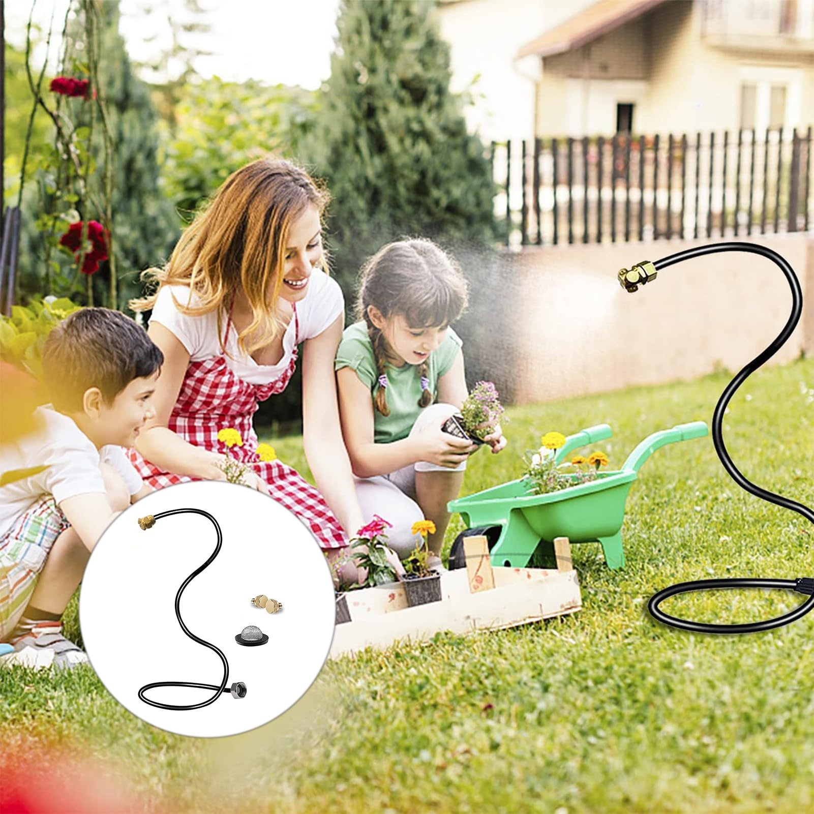 Brumisateur de tuyau extérieur portable flexible pour jardin refroidissement bain d'oiseaux noir
