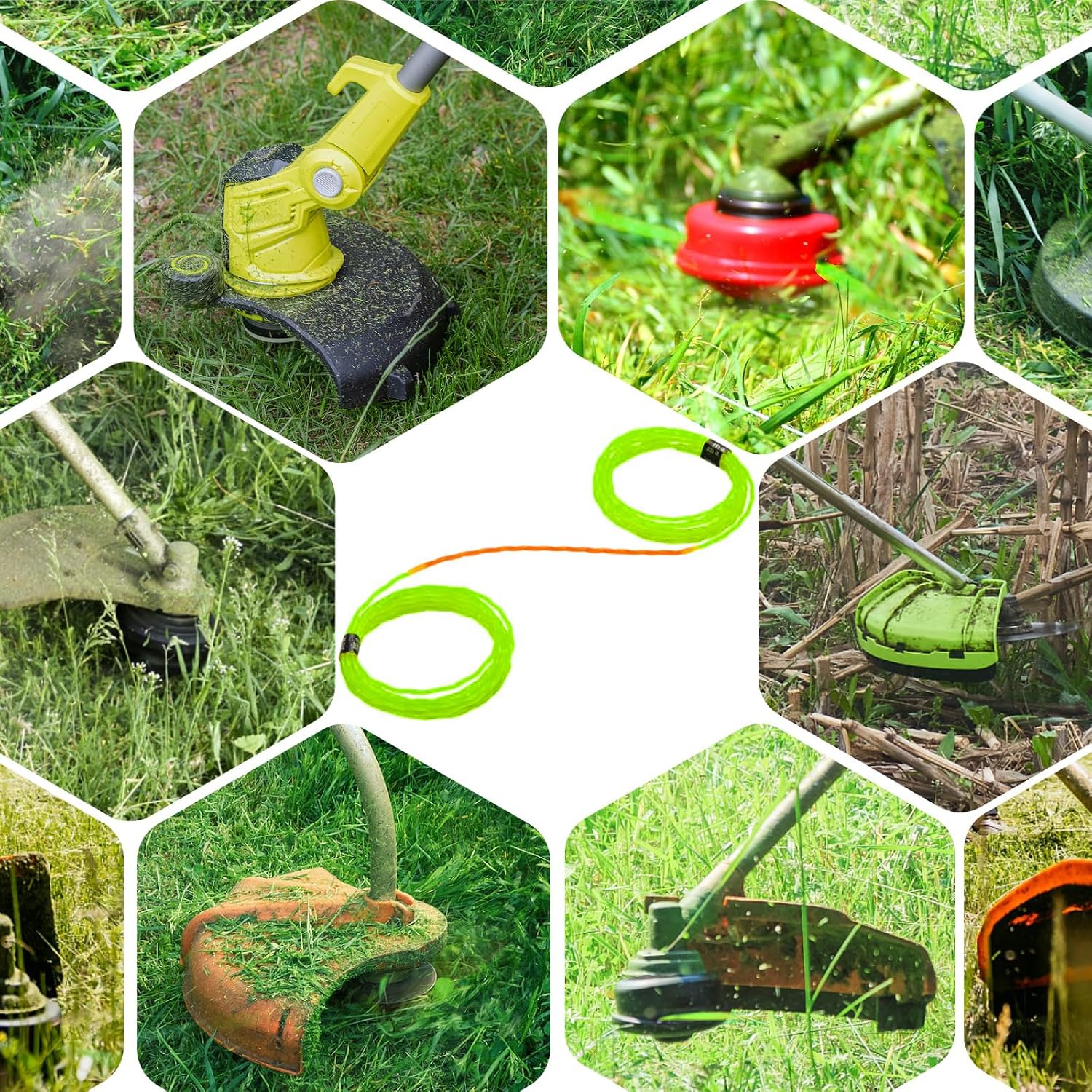 12 Pack String Trimmer Line .095 Compatible with Ego String Trimmer 095 Weed Eater String Pre-Cut Dual Color 3-section Fast-positioning Twisted Trimmer Line Universal Fit Weed Wacker String 14 ft