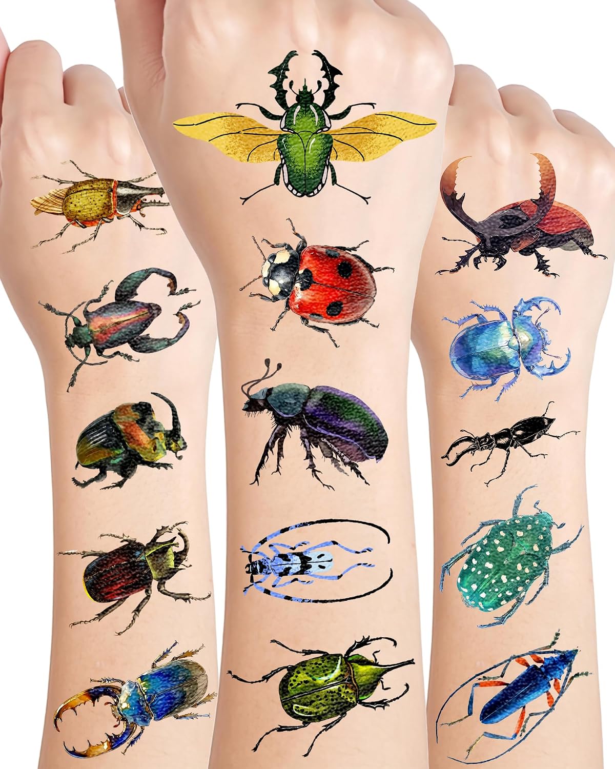 YanZonic 200Pcs Bug Temporary Tattoos for Beetle Party Decorations, Nature Inspired Insect Tattoos for Theme Events, Birthday Celebrations
