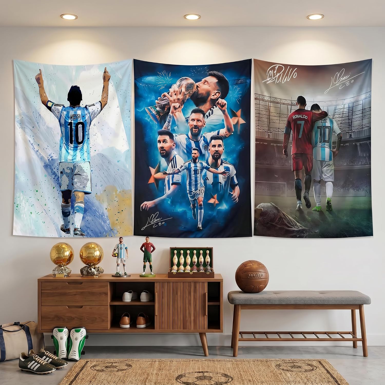 Lionel Messi World Cup Soccer Tapestry for Teens Fans Single Sided HD Fade-Resistant Print Poster 4 Corner Grommets, For Teen Boy Bedroom/Living Room Wall Hanging Decoration 35.4x47.2 Inches (White)