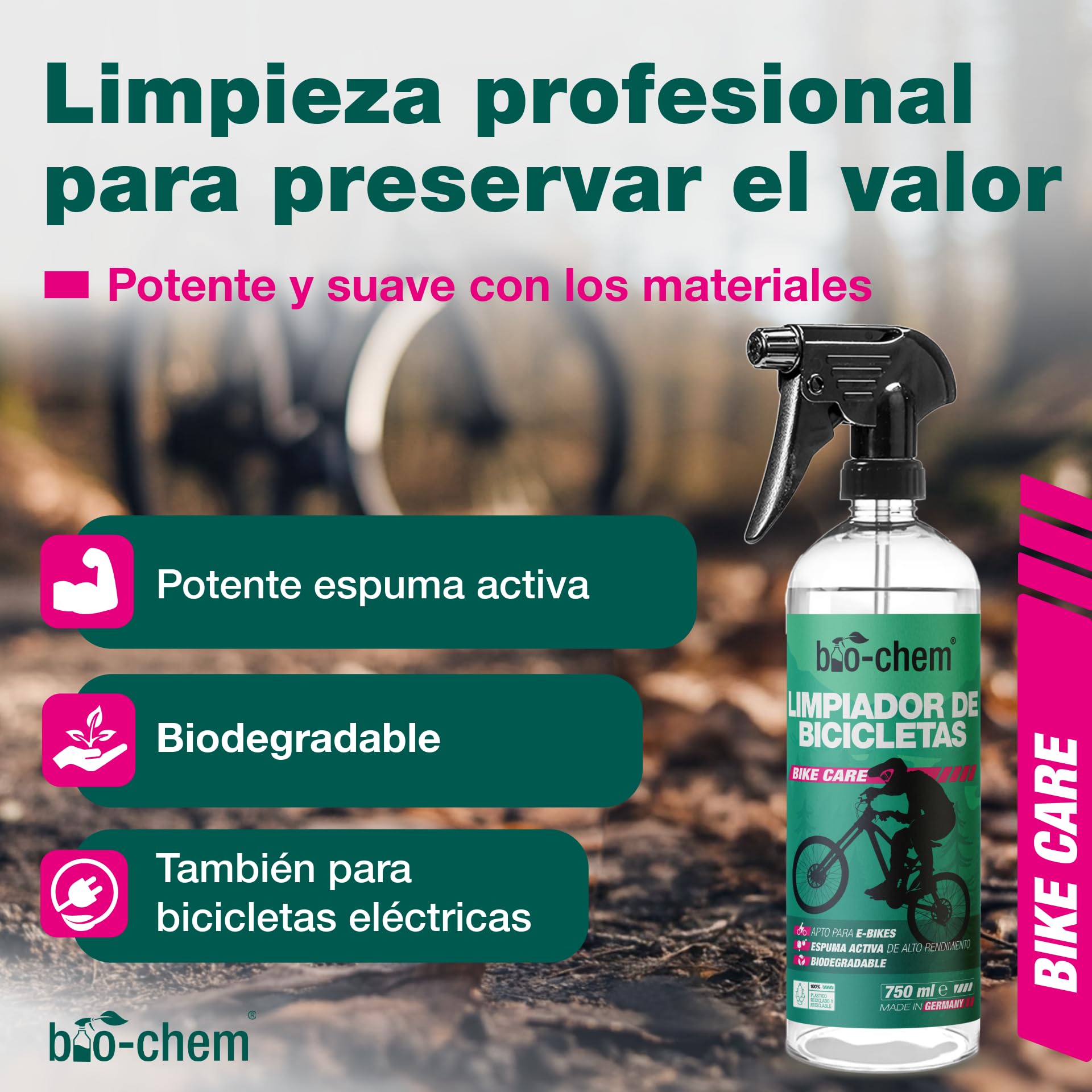 bio-chem Limpiador de cuadros de bicicleta 5L + pulverizador de espuma | Limpiador antioxidante para bicicletas de carretera, de montaña y eléctricas - Limpiador desengrasante