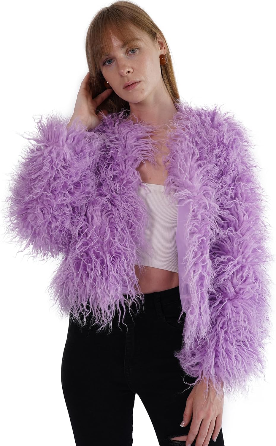 YUAKOU Women's Shaggy Faux Fur Outwear Coat Jacket Long Sleeve Warm Winter - Image 2