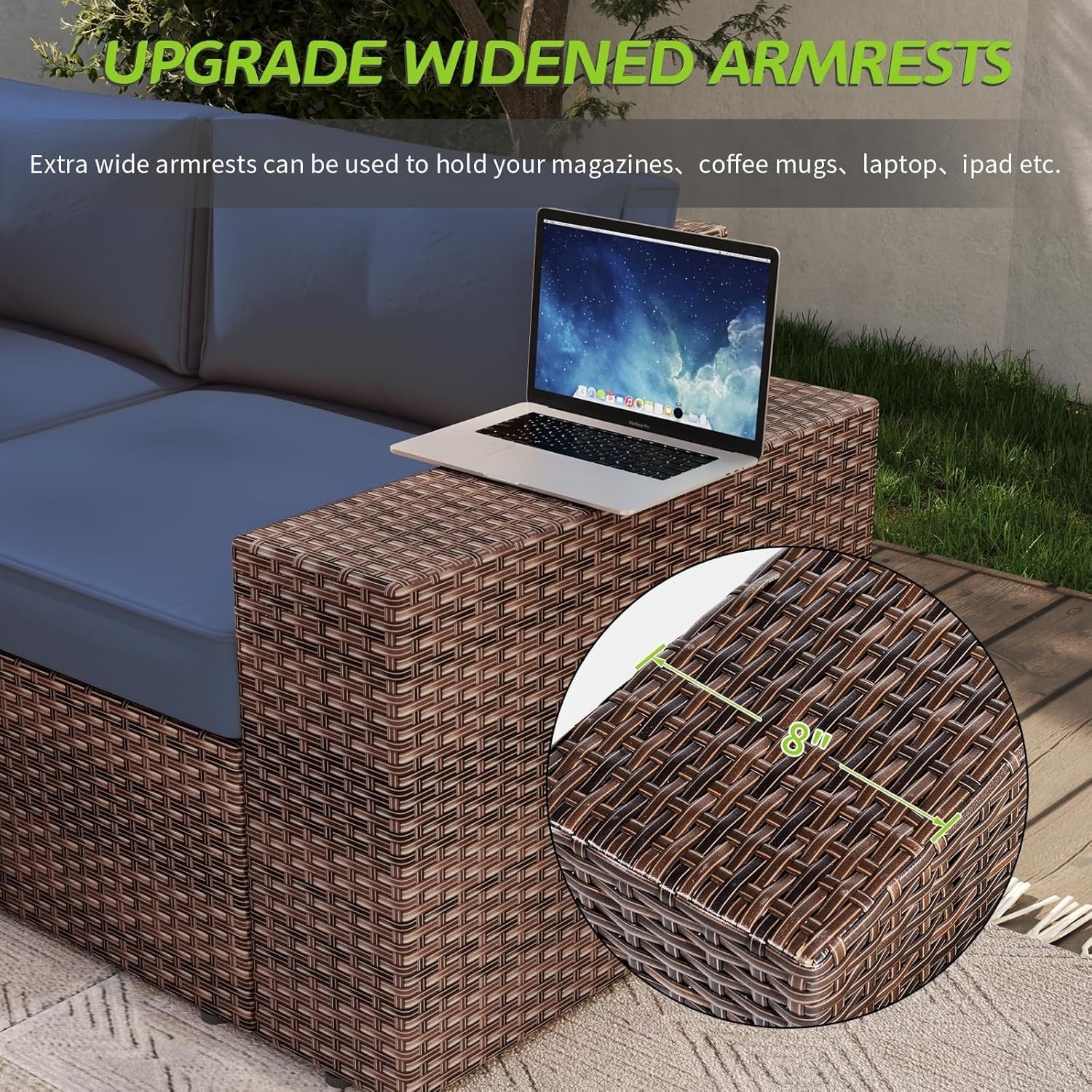 10 Piece Patio Furniture Set with Fire Pit Table and Swivel Chairs, Rattan Outdoor Sectional Patio Conversation Sets with Seat Cushions for Backyard Deck Balcony Lawn and Garden