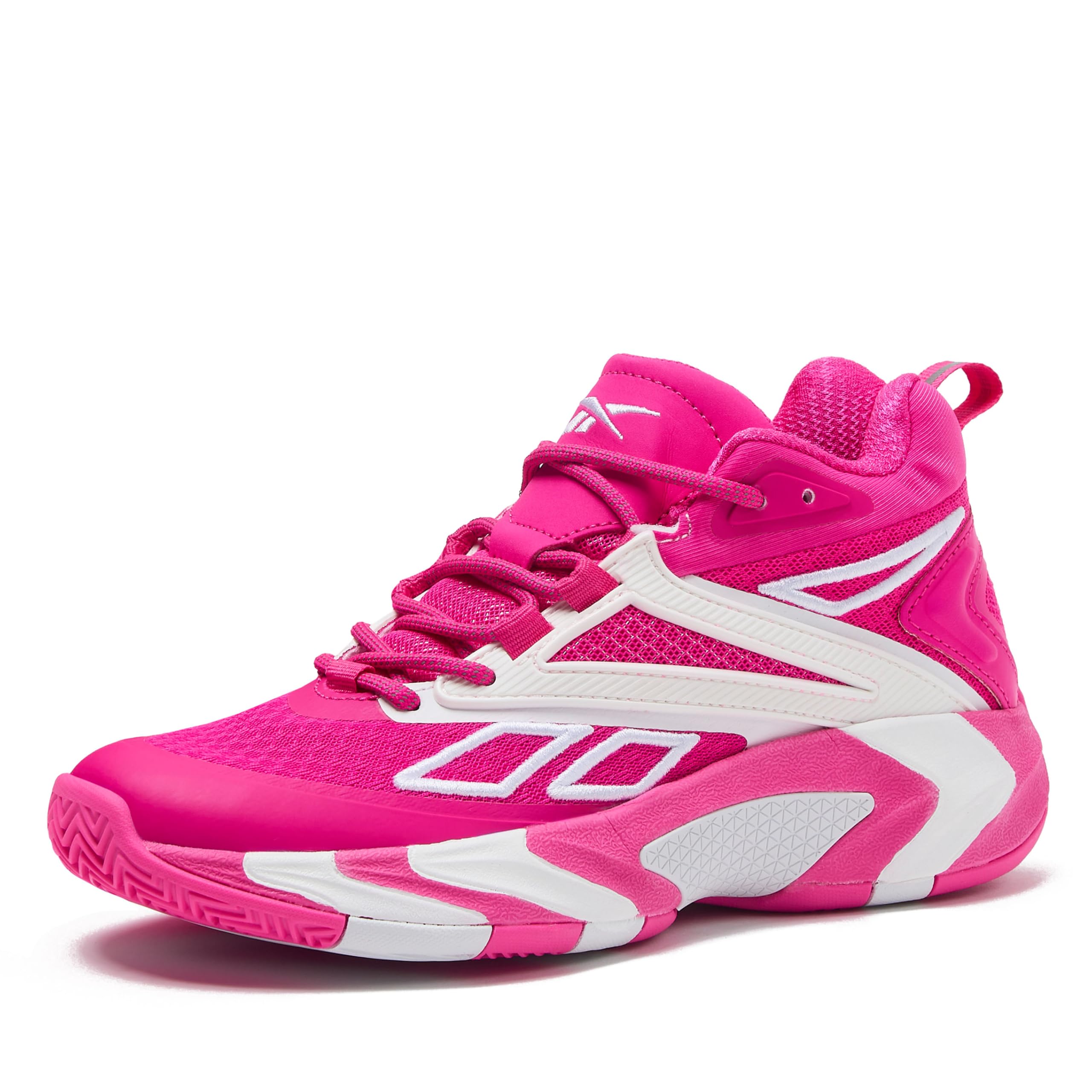 Reebok Zone Breaker High Top Sneakers Court Sport Basket Scarpe da Donna, Rosa Fosforescente/Bianco Brillante, 8