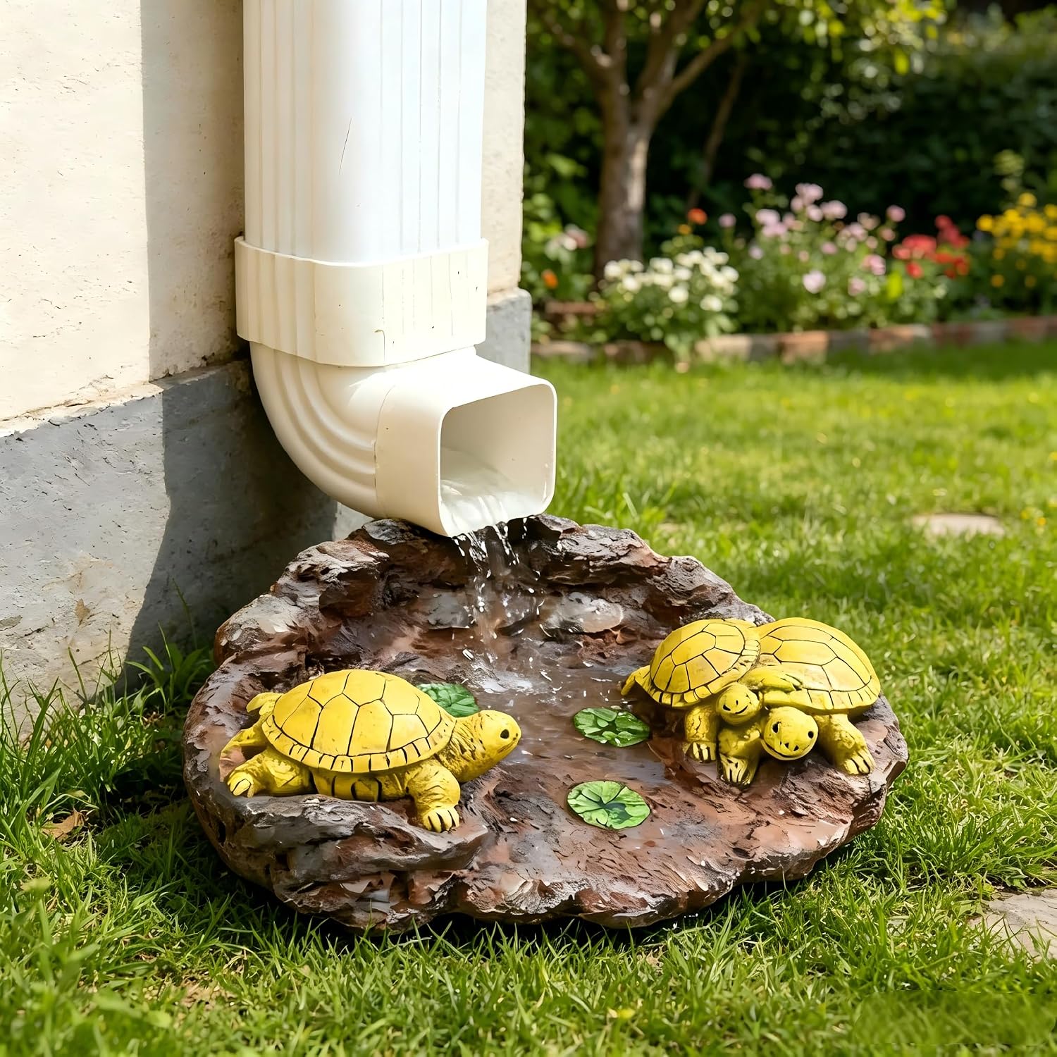 Turtlle Statue Splash Block Gutter Downspout Garden Decor, Larger Gutter Downspout Splash Block Extensions Ornament Rain Concrete Resin Tortoise Diverter Accessory, Outdoor Decoration Gift (13.8In) image 5