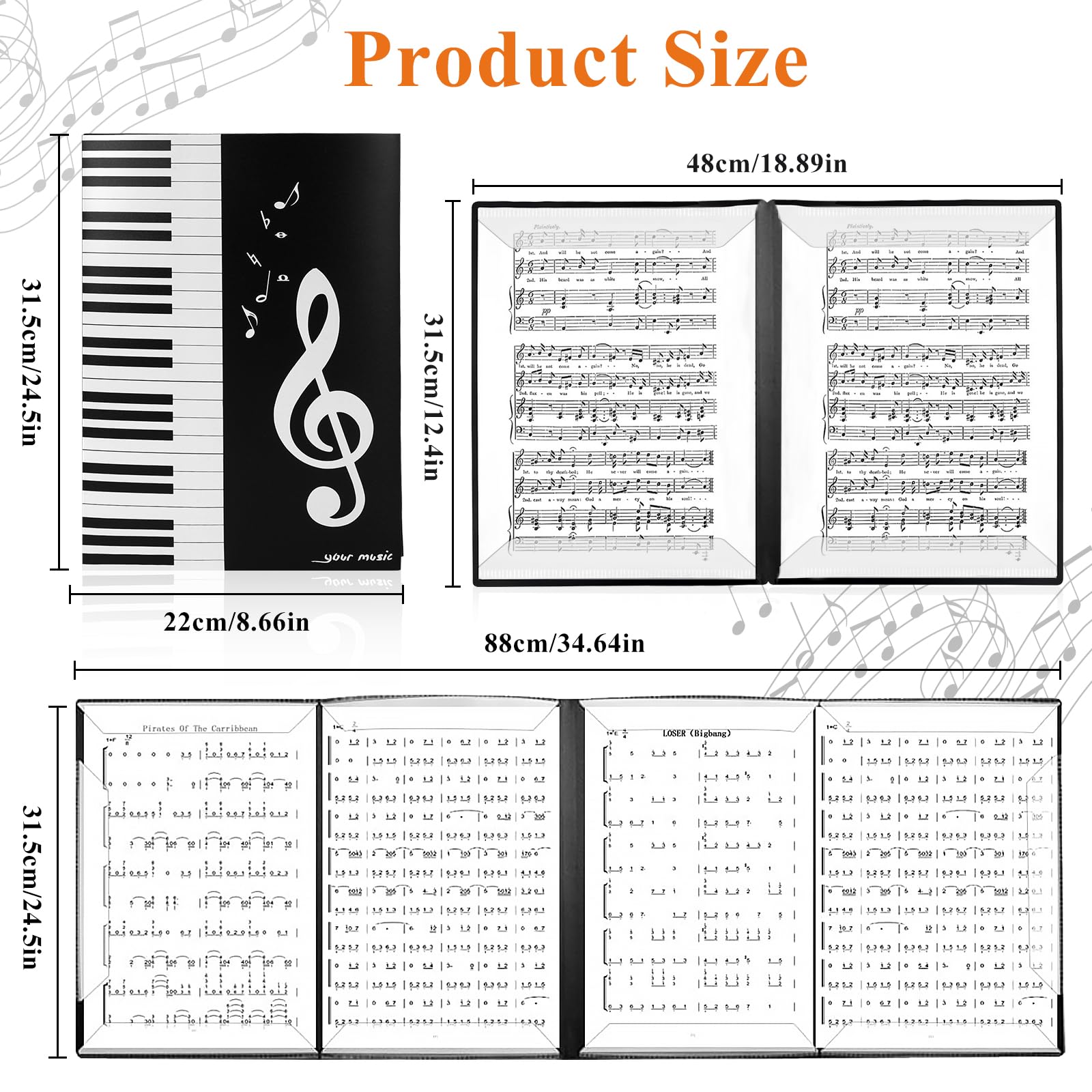 Classeur à Partitions 30 Pages A4 AUAUY - Avec Pochette Transparente Et Autocollants, Pour Musiciens - 11