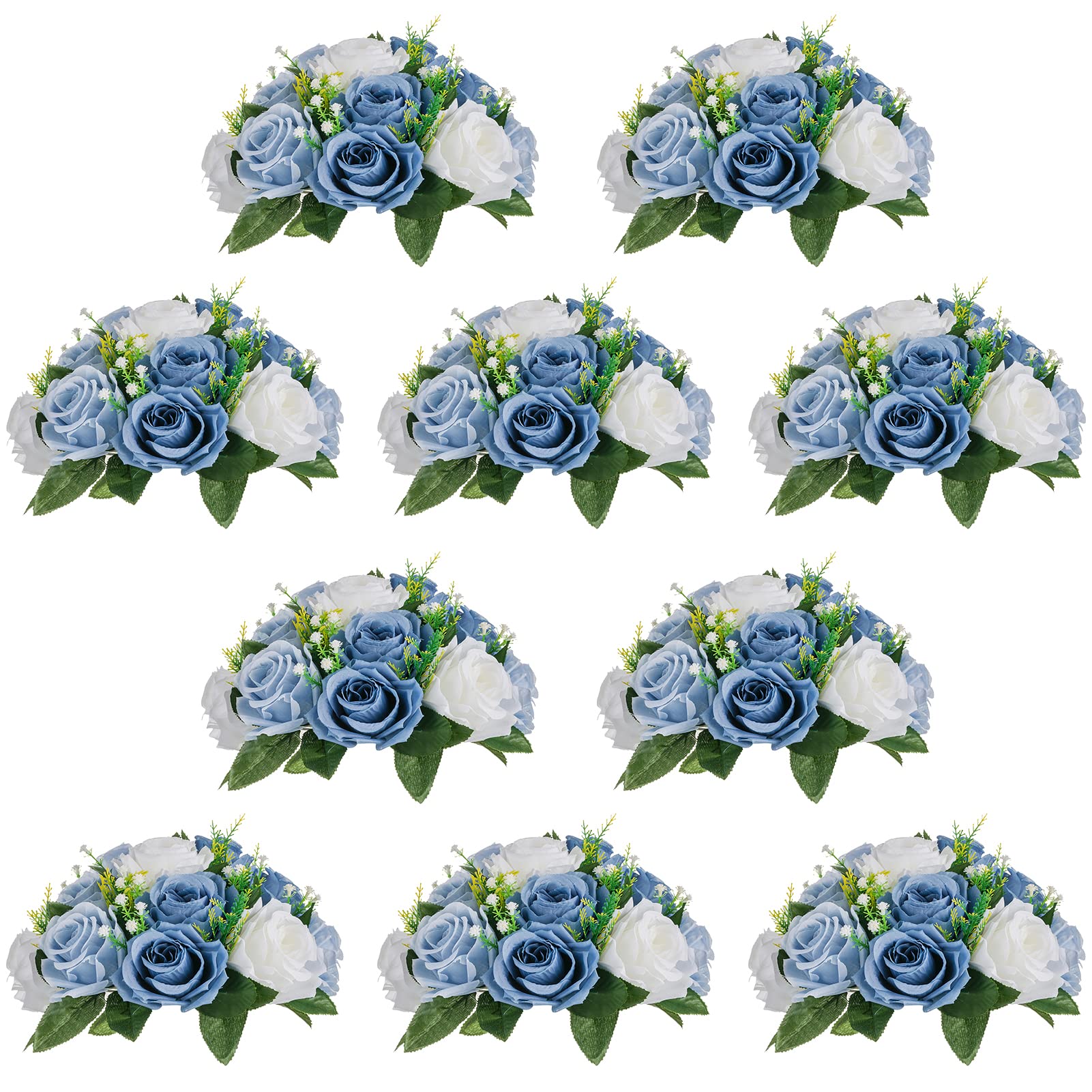 NUPTIO Flower Ball Arrangement Bouquet - 10 Pcs 9.5 inch Diameter Dusty Blue Fake Flowers Roses Balls for Centerpieces Tables - Artificial Rose Arrangements for Wedding Centerpiece Table Decorations