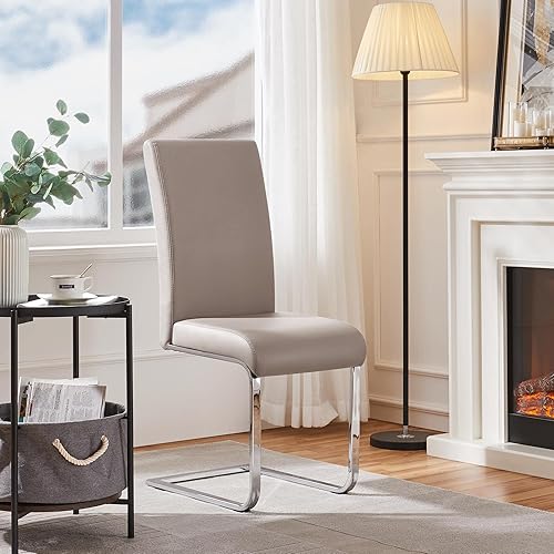 Miniatura 76 de Yaheetech Juego de 2 sillas de comedor modernas tapizadas de piel sintética con respaldo alto y patas metálicas cromadas para cocina, sala de estar,