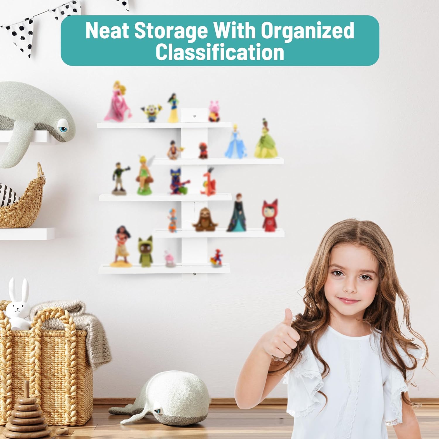 Magnetic Floating Shelf for Wall,for Tonie Shelf,Small Wood Display Shelves Rack for Collectibles-Figures,Shot Glasses,Mini Decor,for Toy(White