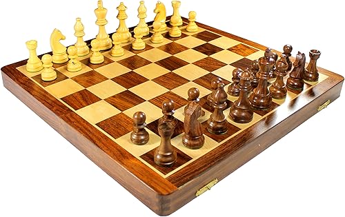 Miniatura 2 de StonKraft Juego de tablero de ajedrez plegable de madera coleccionable de 18" x 18″+piezas hechas a mano de madera con reina extra