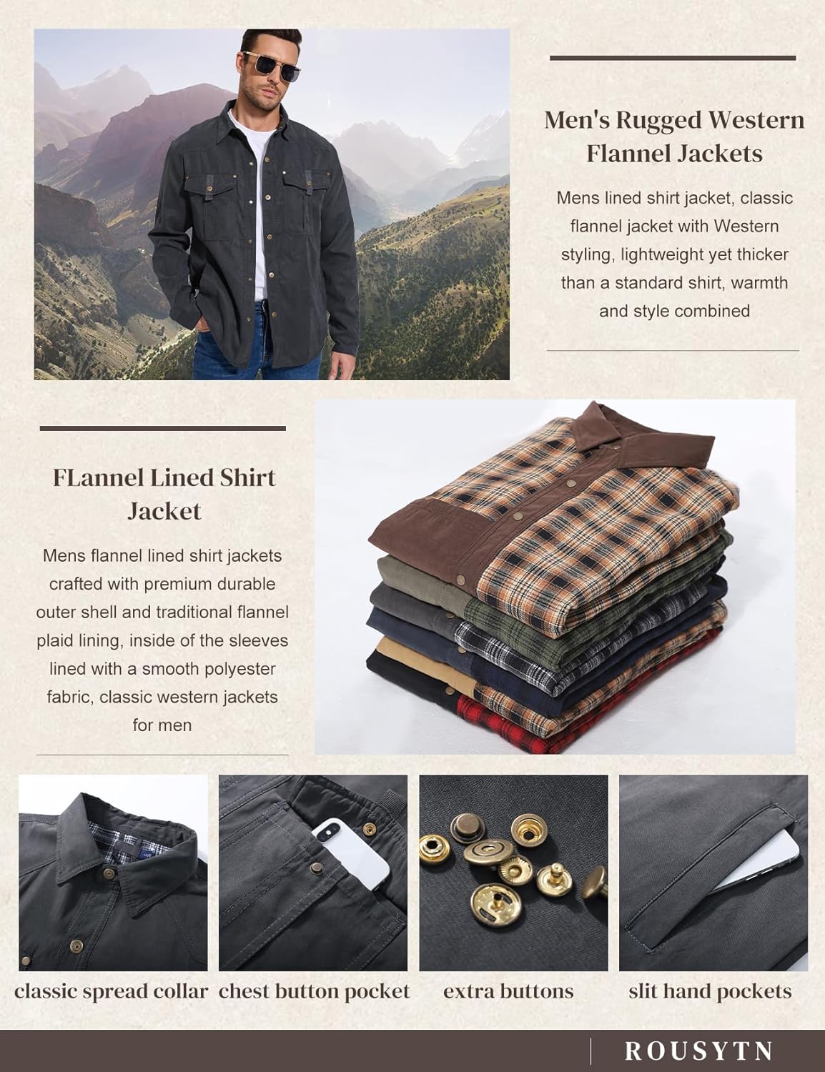 Flannel Lined Shirt Jacket for Men Lightweight Snap Button Western Cowboy Shirts Jackets Shacket - Image 5