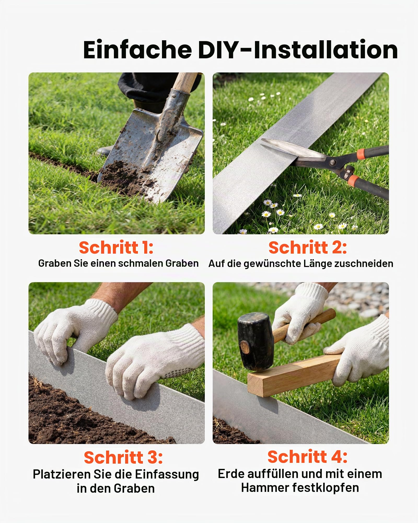 VEVOR Rasenkante Cortenstahl, 10 m x 15 cm Beeteinfassung inkl. Handschuhen, Metall Gartenpalisade, Mähkante, Beetumrandung zur Gartengestaltung, Beetbegrenzung für Blumenbeete & Gartenwege