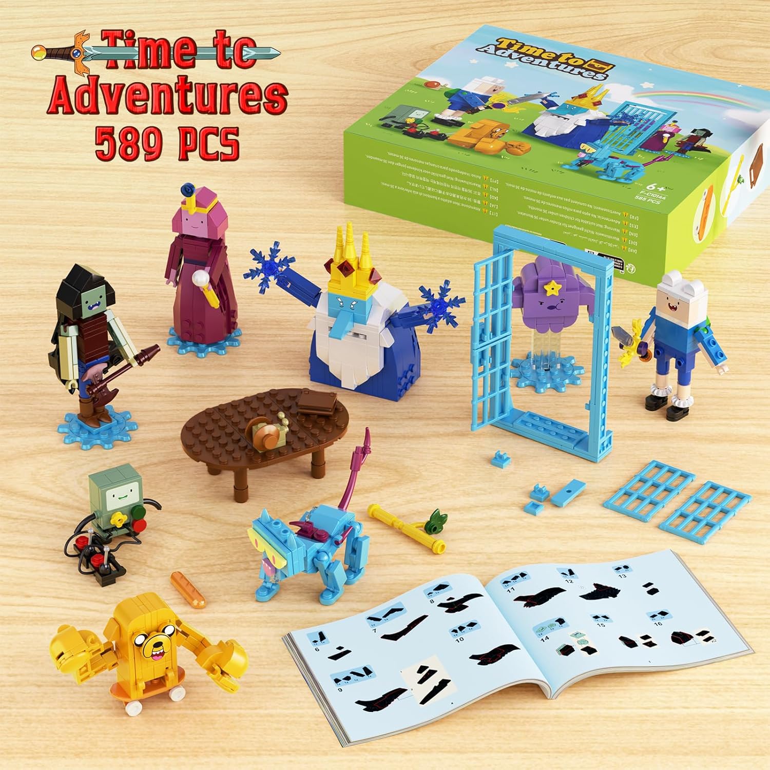 Adventure Building Set- BMO Finn Ice King Bubblegum Marceline Lumpy Space Skateboard dog Devil Cat with Table and Door Building Block Compatible with Lego，for Adventures Cartoon Fans （589pcs）