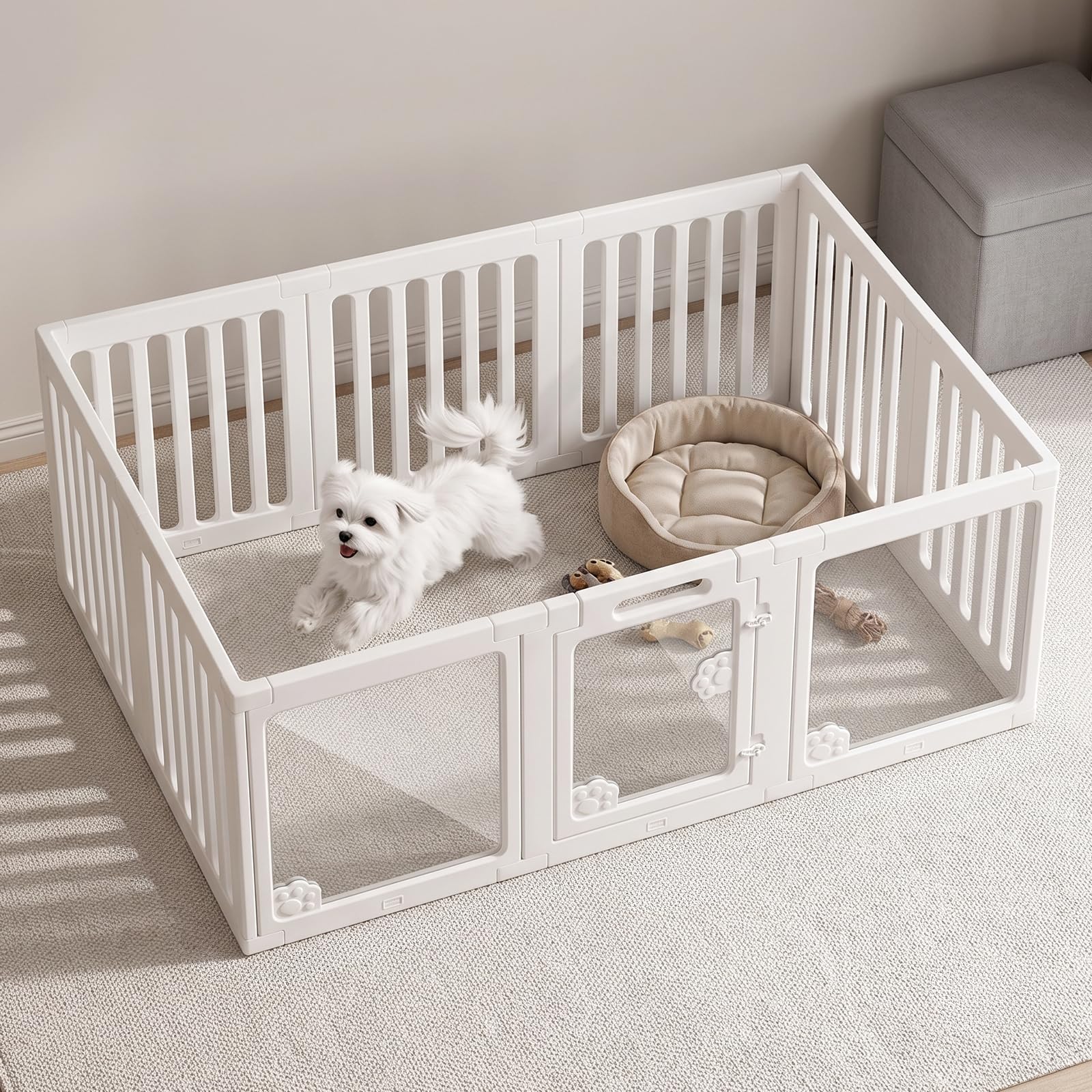 Box per cani in acrilico, per interni, in plastica, con porta, facile da installare e rimuovere, per cuccioli, gatti, conigli, furetti, furetti, preferibile per piccole gabbie (59,9 cm H, bianco, 10