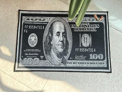 Room Decor - Alfombra de billetes de 100 dólares, alfombra para puerta de sala de estar, dormitorio, alfombra de interior y exterior (negro, 31.5 in