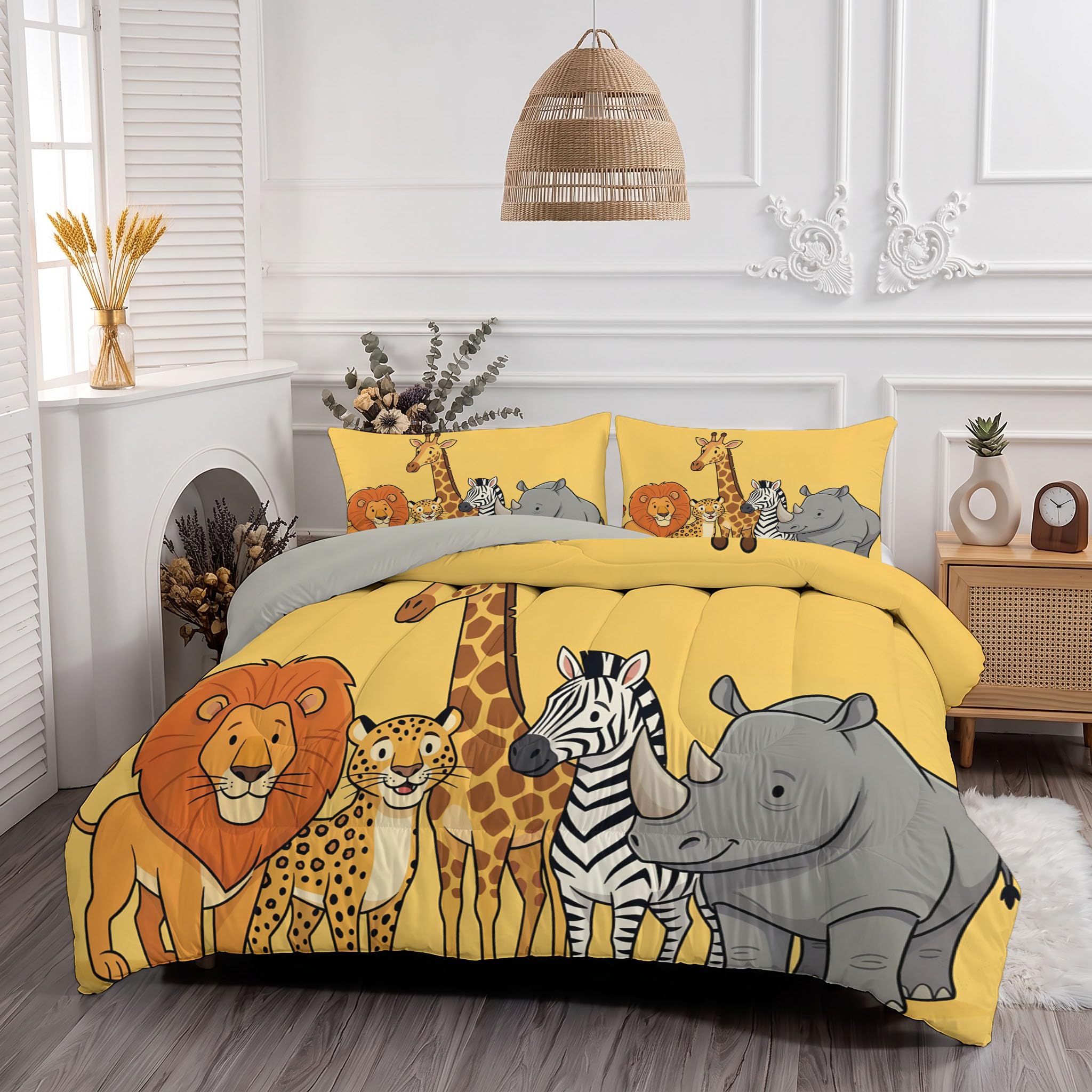 Edredón nórdico de dos colores estampado león y leopardo transpirable con 2 fundas de almohada