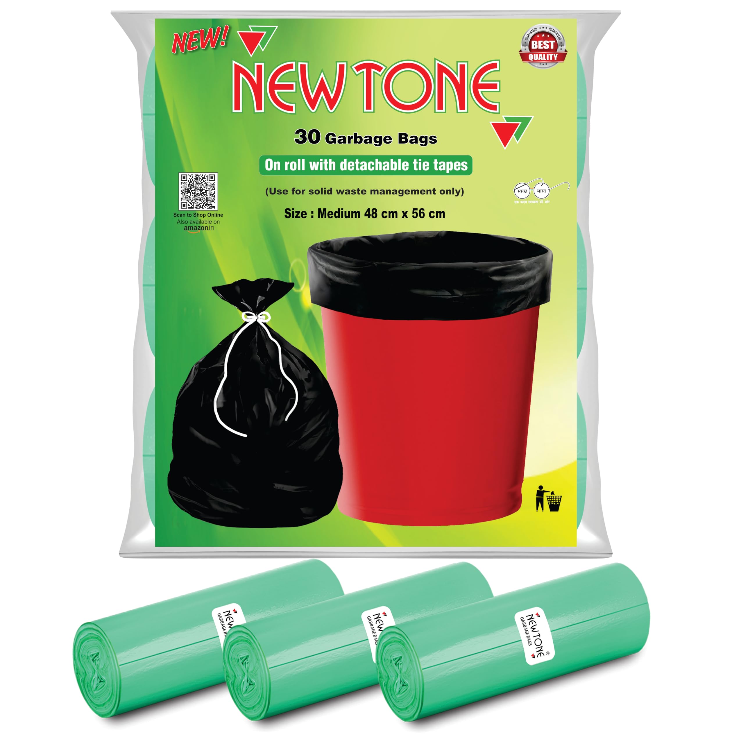 Newtone Premium Garbage Bags (Medium) Size 19 X 21 Inches 3 Rolls (90 Bags) (Dustbin Bag/Trash Bag) (Green Colour) - (Pouch Packing) (B0CD42KB7F) Amazon Price History, Amazon Price Tracker
