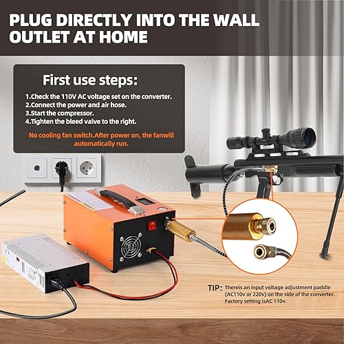 Miniatura 3 de Compresor de aire PCP, 4500 psi30 Mpa, alimentado por 110 V CA  12 V CC, parada manual, sin aceitesin agua, ventilador de refrigeración integrado,