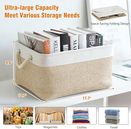 Miniatura 2 de VAN CADENE Contenedores grandes de almacenamiento para armario, organizadores de armario de lino y almacenamiento con cierre de cordón, cesta de