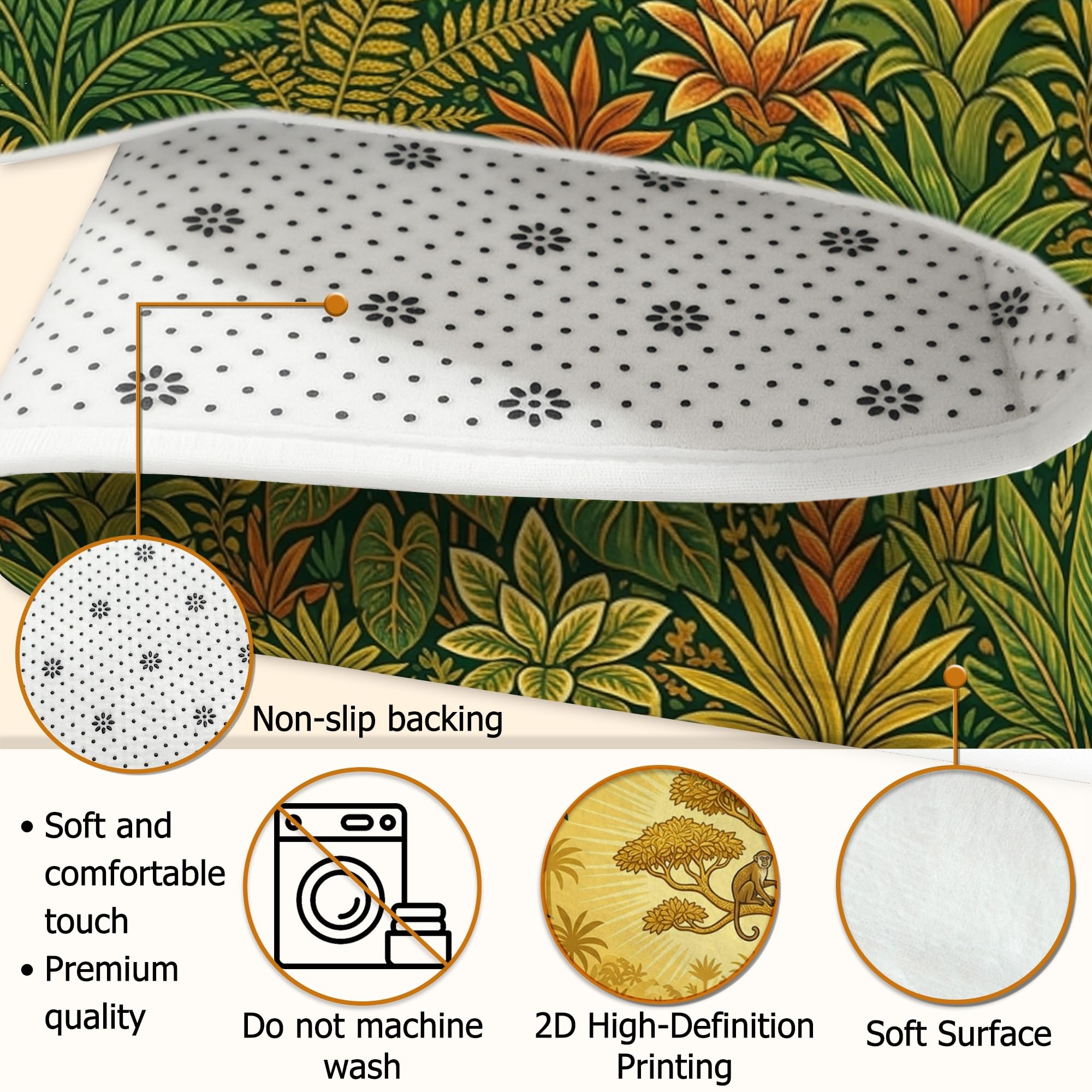 Alfombra de área de tigre, hojas tropicales de árbol natural, verde, de pelo bajo, esponja suave, rectangular, resistente a las manchas, para sala de estar, dormitorio, aula, dormitorio, decoración de