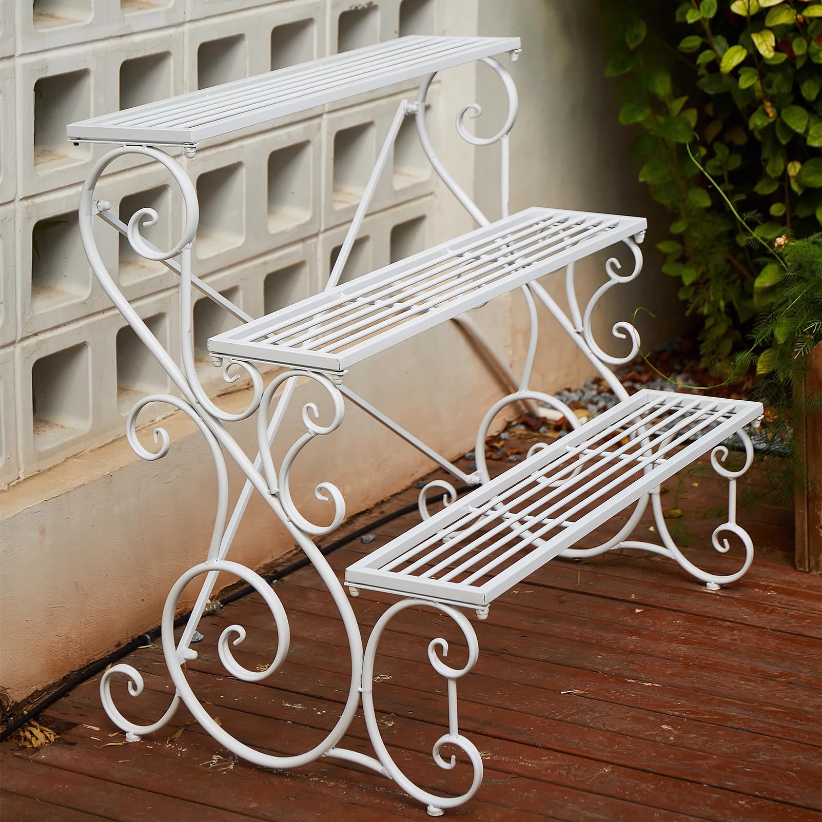Support échelle à 3 niveaux pour plantes - Autonome - Gain de place - Pour intérieur ou extérieur - Pour jardin, terrasse, balcon