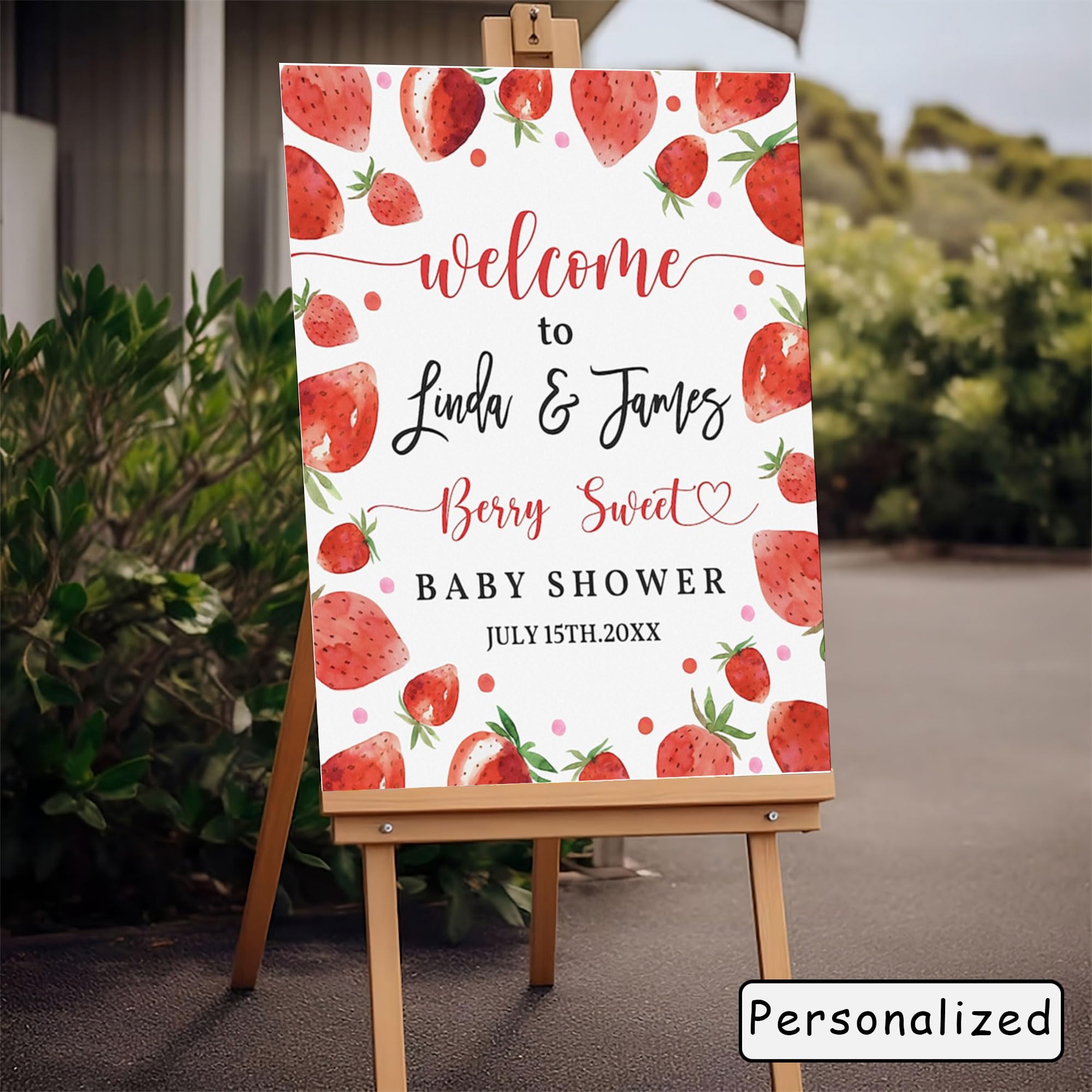 Personalized Strawberry Baby Shower Welcome Sign, Berry Sweet Baby Shower Sprinkle Welcome Poster, Customized Welcome Yard Sign, Canvas