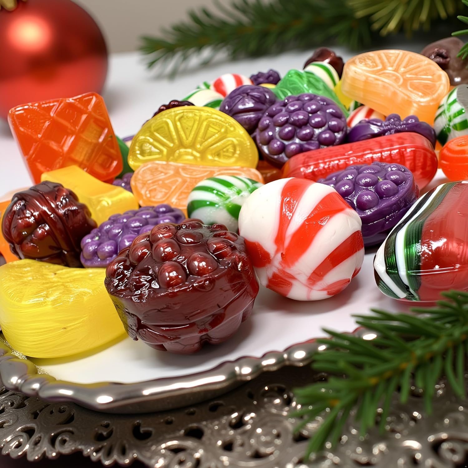 SweetGourmet Holiday Hard Candy Mix, Traditional Christmas Candies, Assorted Solid Shapes and Flavors, 3-Pound Bag