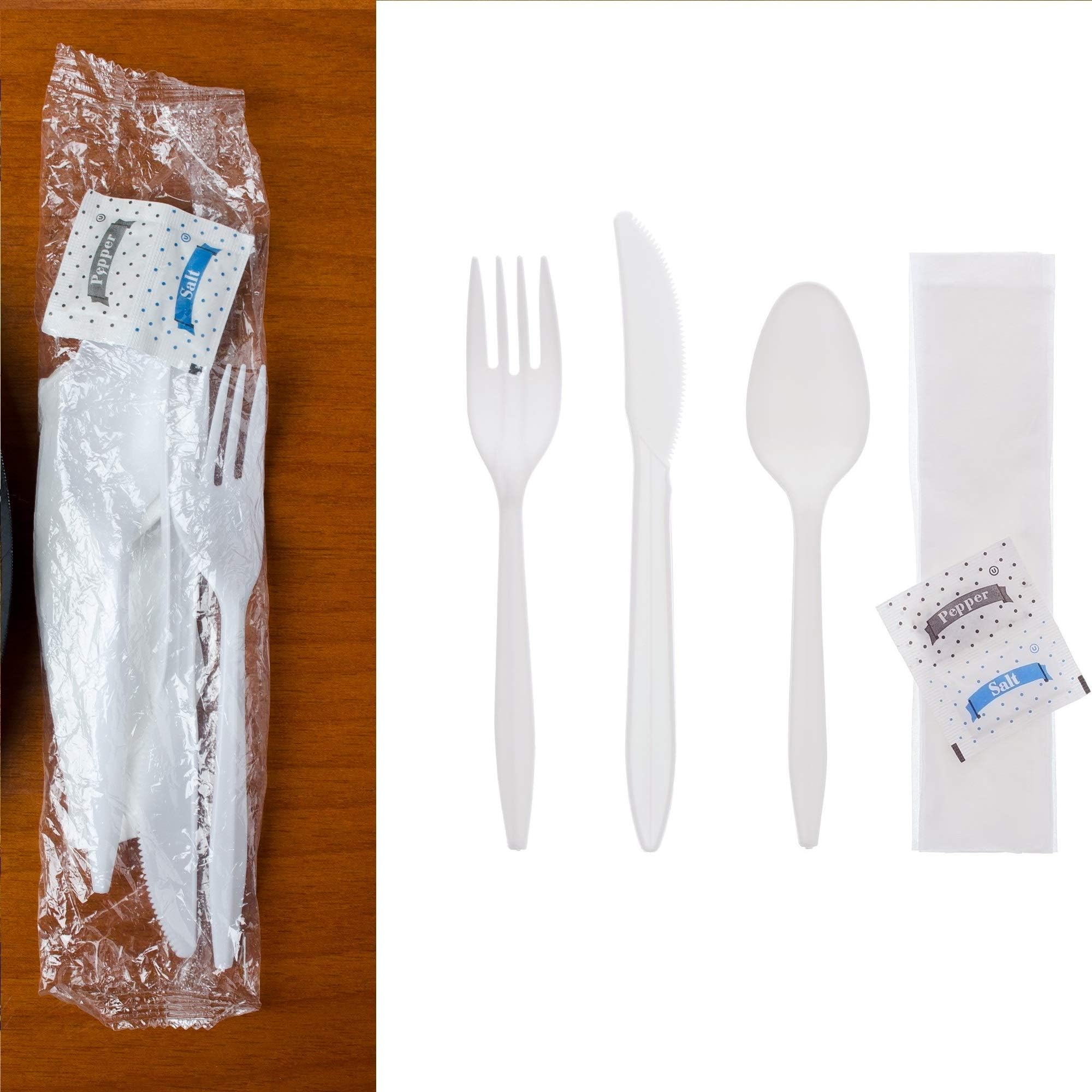 500 Plastic Cutlery Packets Knife Fork Spoon Napkin Salt