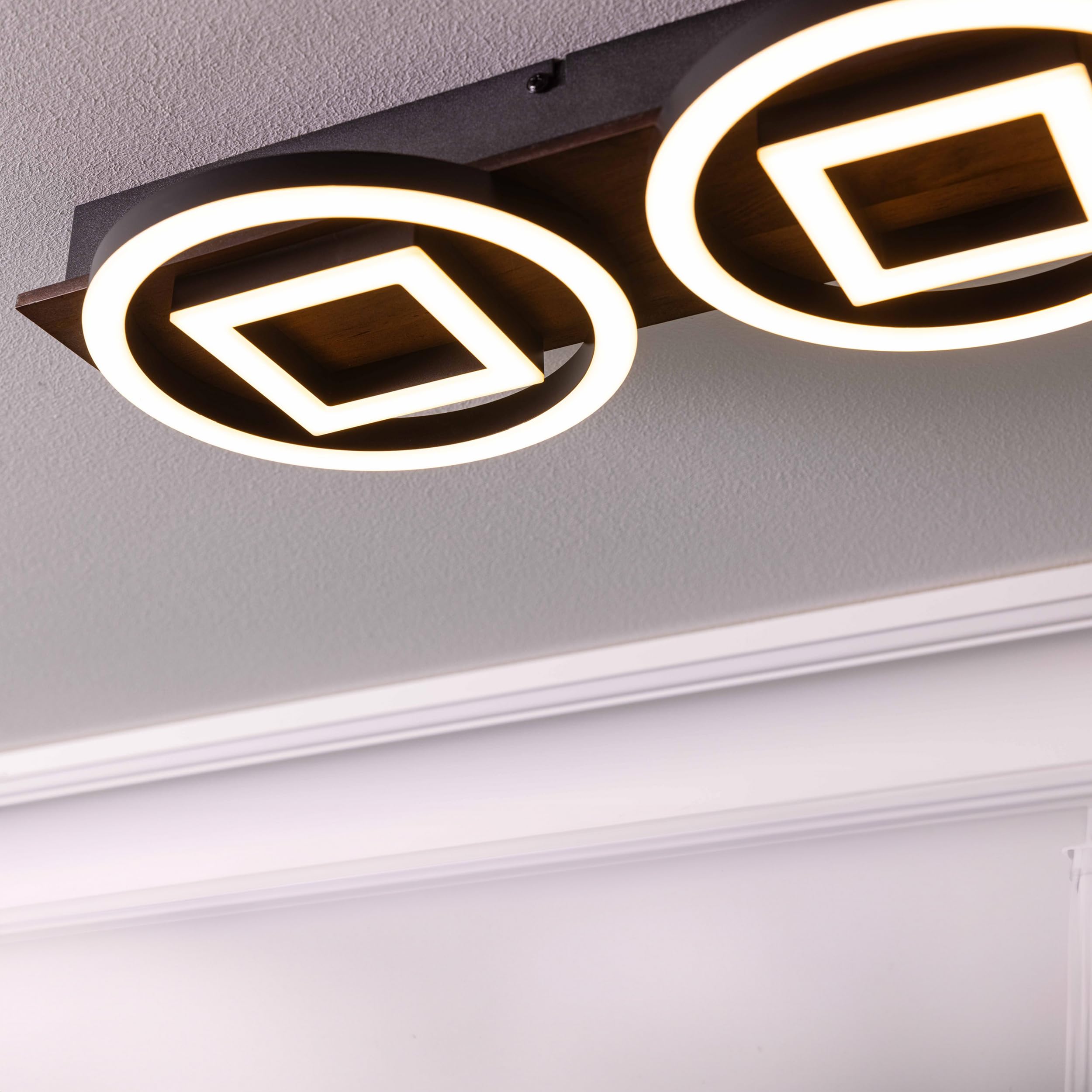 Lightbox Plafón LED regulador de intensidad de 3 niveles y perfil LED redondo - Plafón Nature - 7 x 67 x 20 cm - 36 W, 3500 lm, 3000 K - de metal/madera/plástico - en marrón oscuro/negro mate