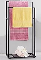 ALHAKIN 39" Tall Standing Towel Rack for Bathroom - 2 Tier with Storage Shelf, Rust-Resistant Black Poolside Dryer & Blanket Holder