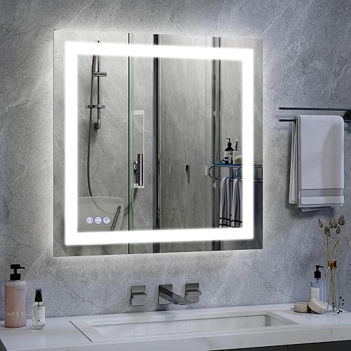 Miniatura 12 de VooBang espejo LED para baño de 26 x 38 pulgadas - 3 modos de iluminación ajustables, espejo de tocador inteligente iluminado para baño, función