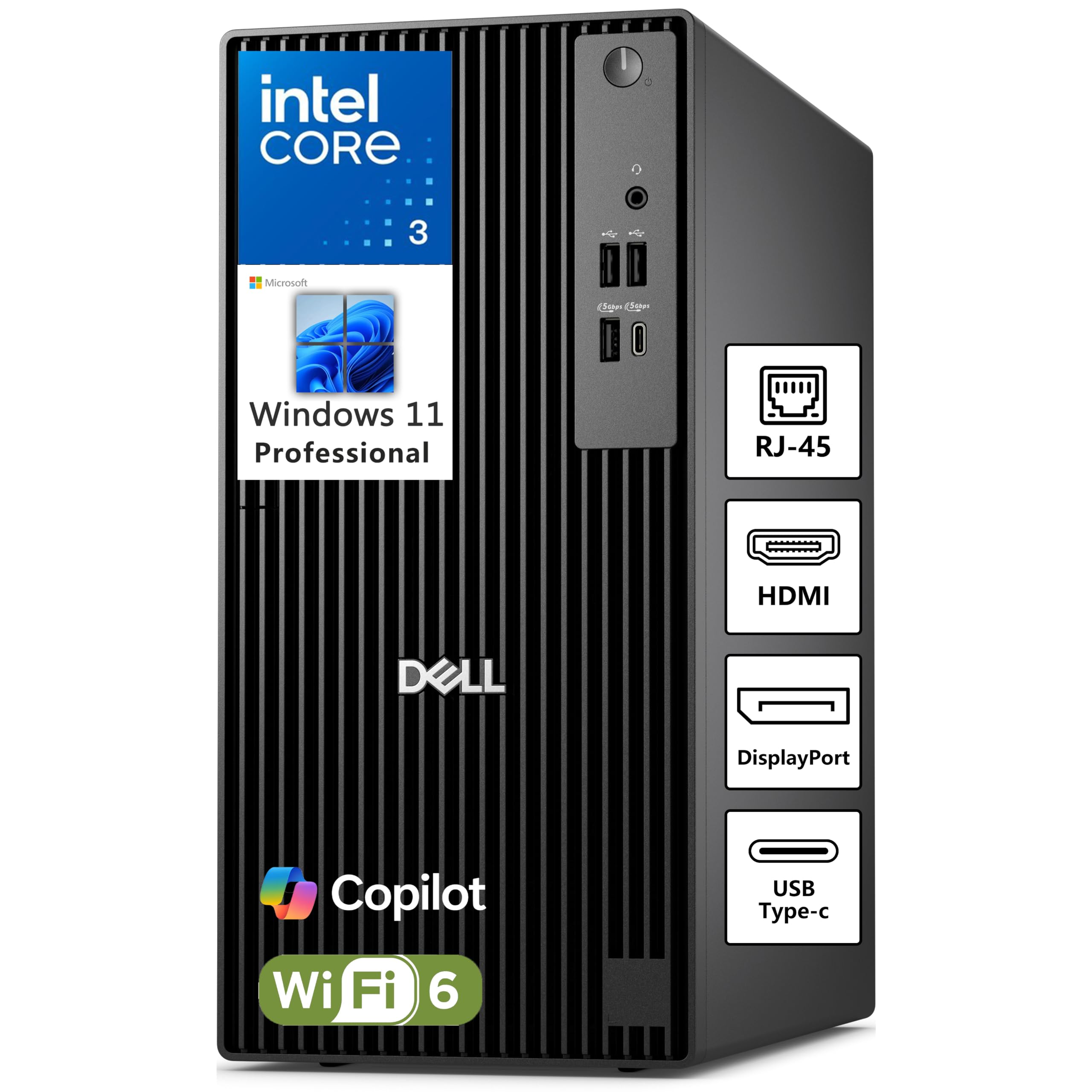 Dell Pro Tower Computers, Intel i3-14100, 16GB DDR5 RAM, 512GB PCIe SSD | 2026 Edition, Copilot AI, WiFi 6, Bluetooth, HDMI, DisplayPort, Dual 4K Display Support, Type-C, Windows 11 Pro