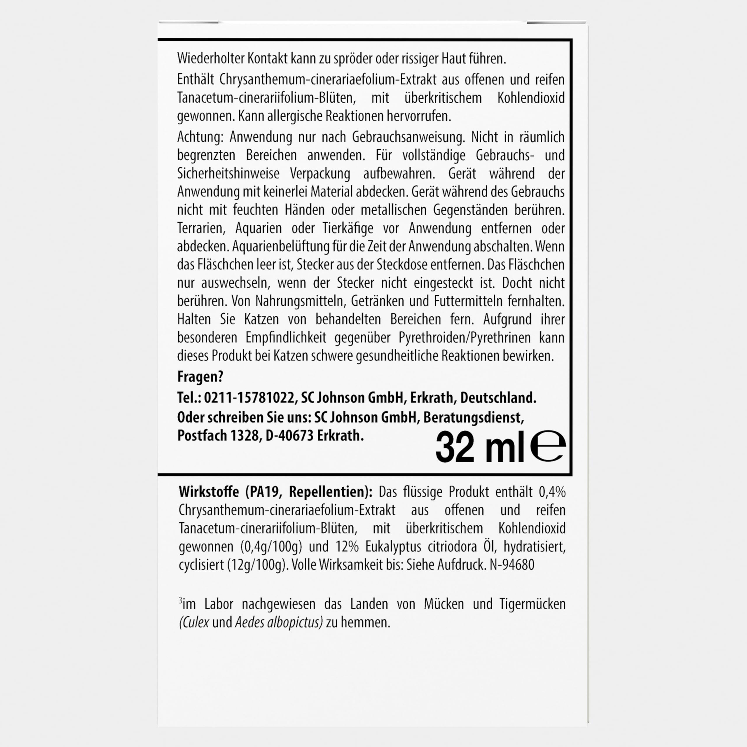 Raid Essentials Mückenstecker 45 Nächte Nachfüller, elektrischer Insektenschutz vor Mücken & Tigermücken, mit pflanzlichen Wirkstoffen, geruchsneutral, 6er Pack (6 x 32 ml)