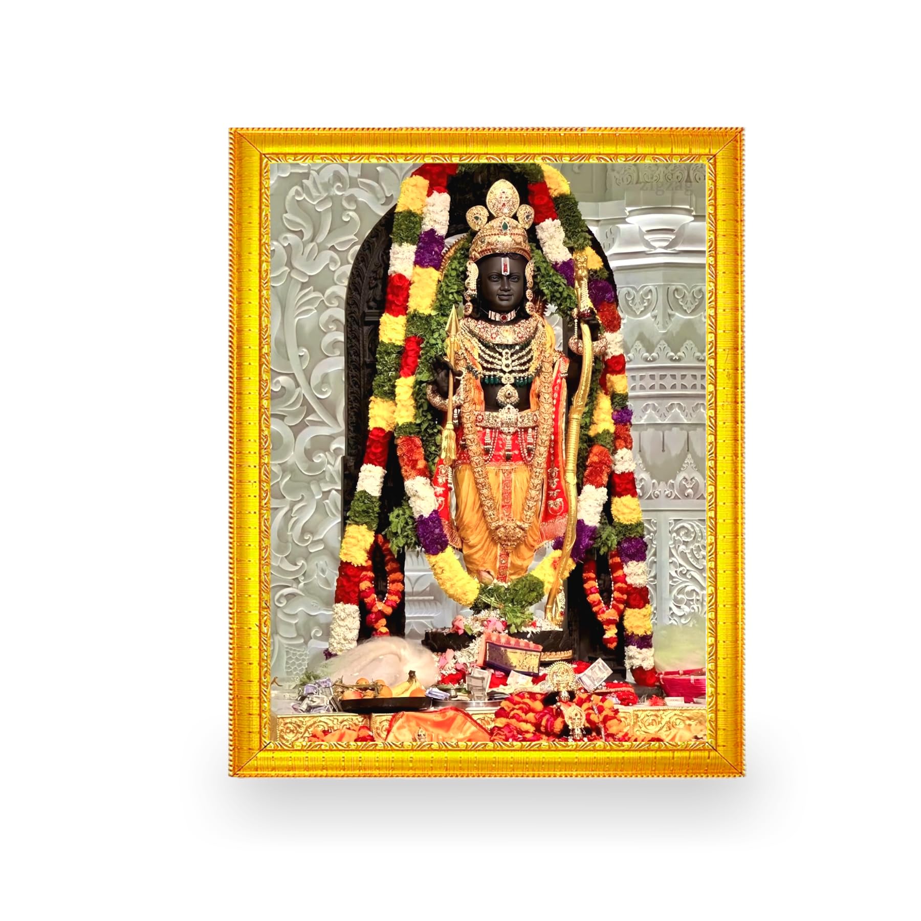 ZIG ZAGPhoto Frame (7X9 Inches, Gold) - Exquisite Shri Ram Lalla Ayodhya Janmbhoomi Wall Art for Home, Office, Temple Decor, Ideal Religious Gift