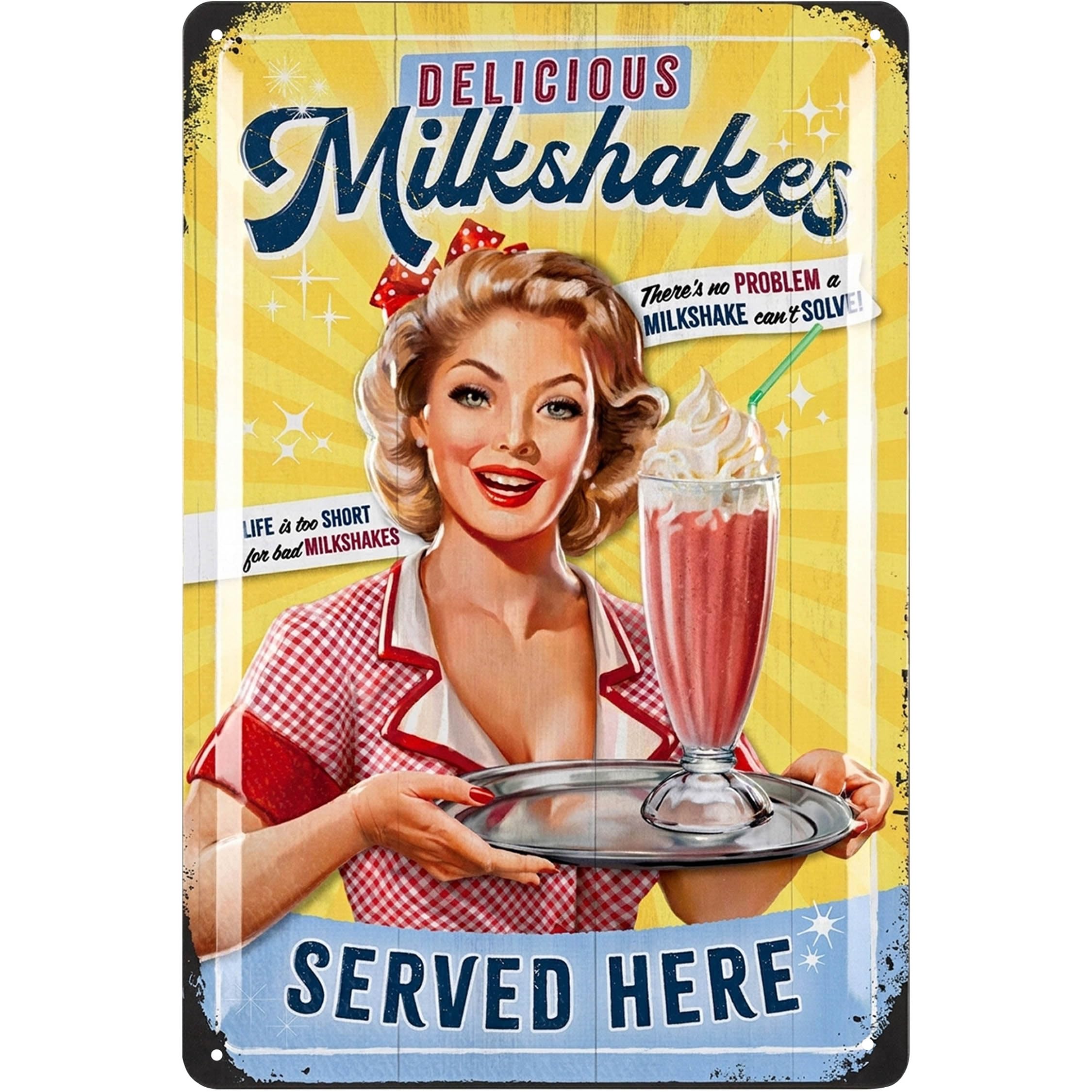 LANOLU Vintage Tin Sign Retro Diner Decor MILKSHAKES, Metal Kitchen Signs Wall Decor, Vintage Ice Cream Sign, 50s Diner Decor, 12x8