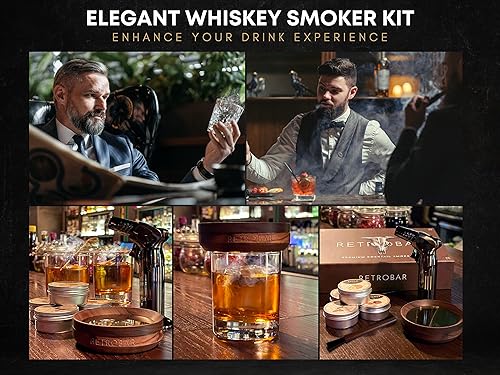 Miniatura 3 de Kit de ahumador de cóctel prémium con antorcha, infusor de ahumador de bebida de whisky dorado, 100% madera de nogal para bourbon a la antigua, 4
