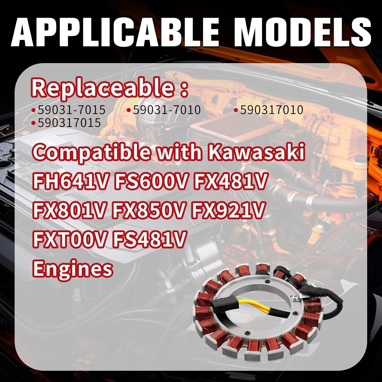 590317015 Stator Charging Coil 20 AMP Compatible with Kawasaki FX481V FX801V FX850V FX921V FXT00V FR641V FS600V FS730V Replace# 59031-7010 59031-7015 590317010