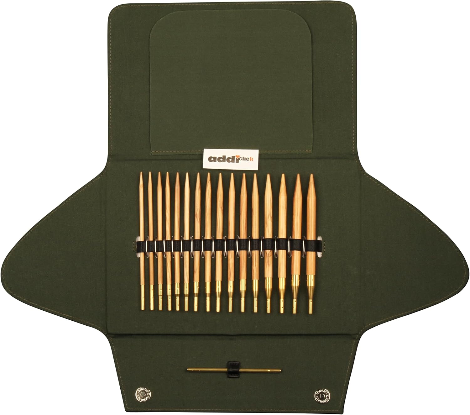 skacel by addi addiClick Interchangeable Knitting Needles Set, Circular Needle Kit with Olive Wood Tips and Nylon Cords