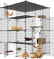 Eiiel Large Cat Cage 41x41x55 Indoor DIY Playpen with Balcony, Detachable Metal Enclosure for 1-4 Cats