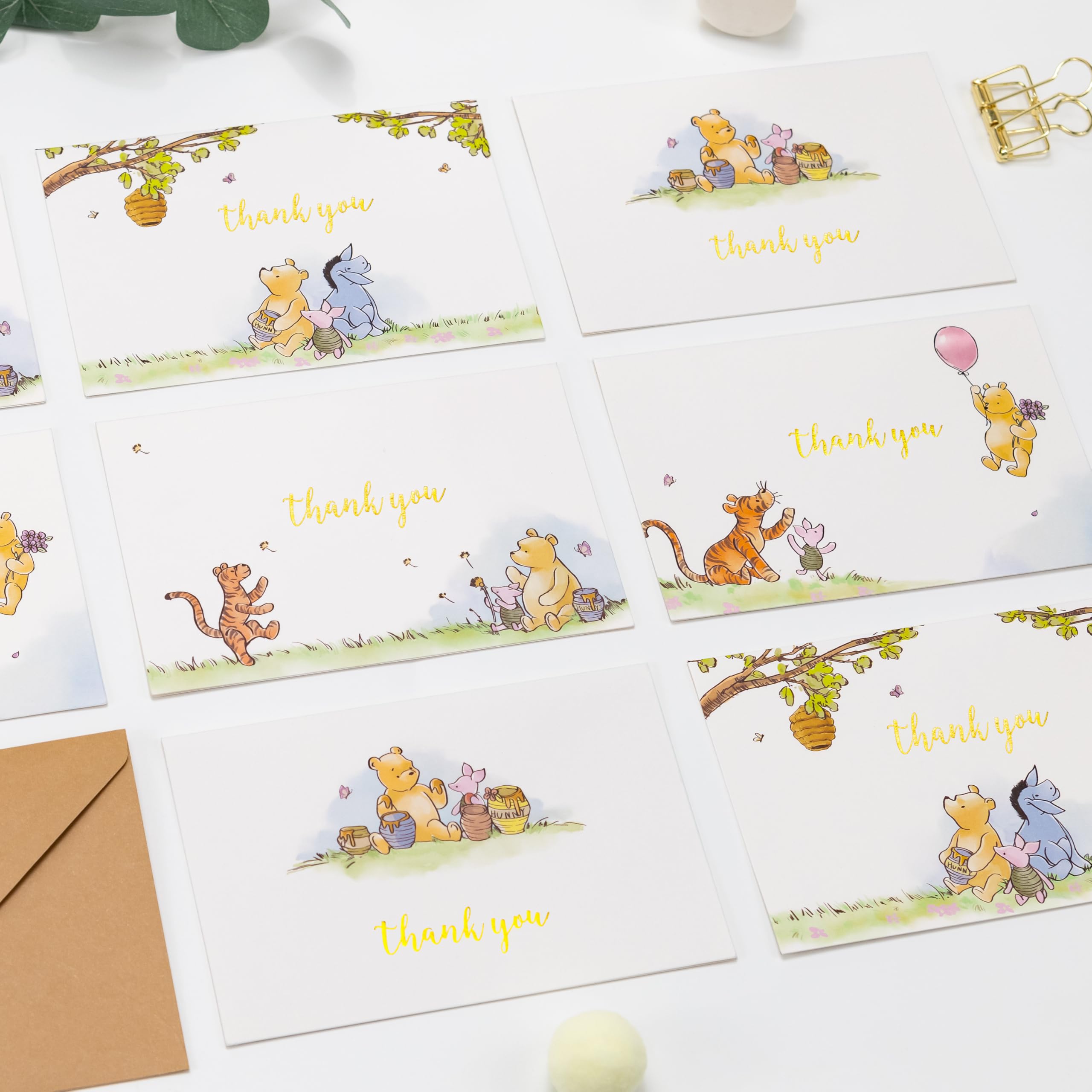 Crisky Tarjetas de agradecimiento de oso lindo, tarjetas en blanco de dibujos animados con sobres y calcomanías (paquete de 25) para cumpleaños, baby showers, regalos de amigos