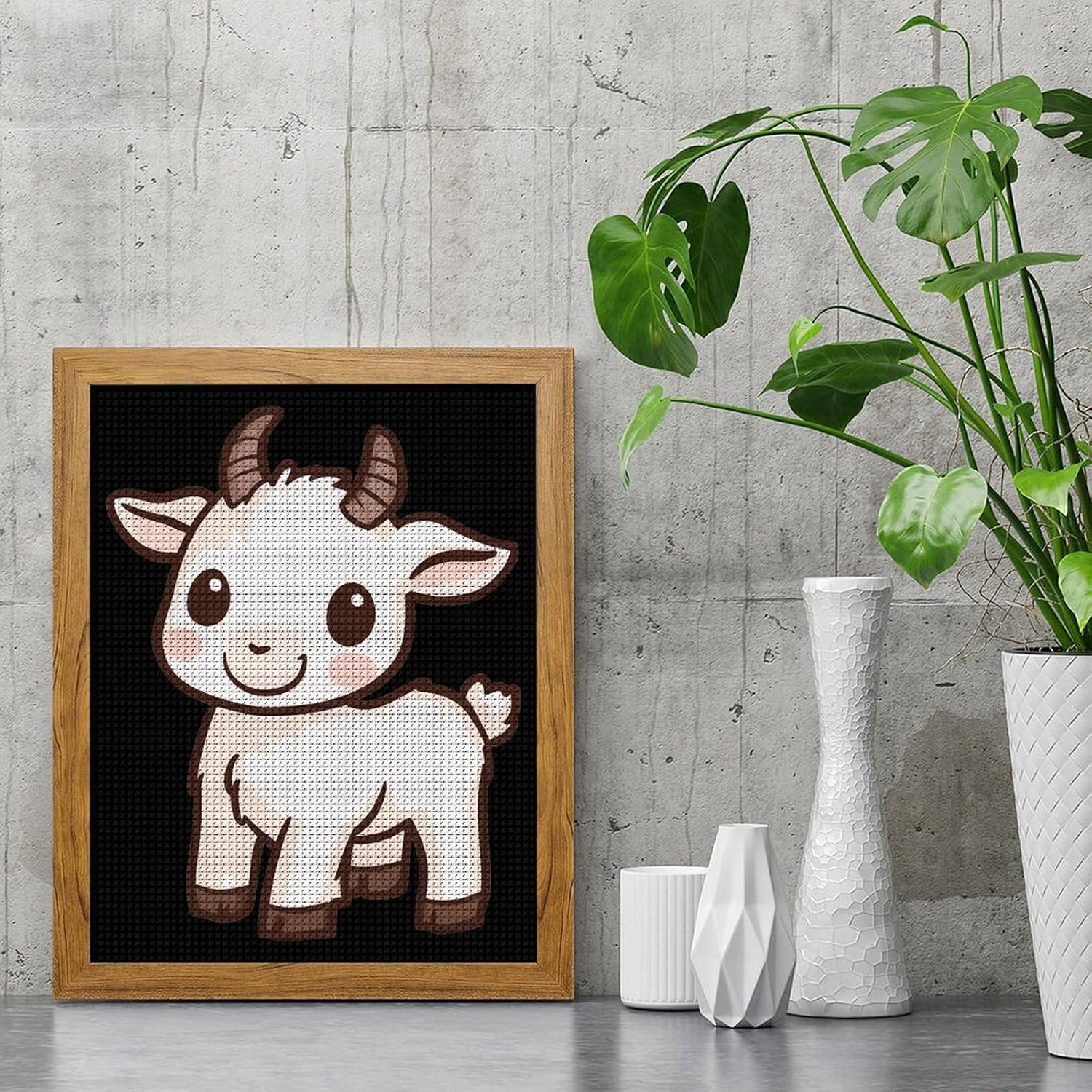 Cute Goat Diamond 5D Painting Kits with Frame DIY Full Round Drill Gem Art Crafts for Home Wall Decor 16 X 20in Yellow Wood 40 * 50cm