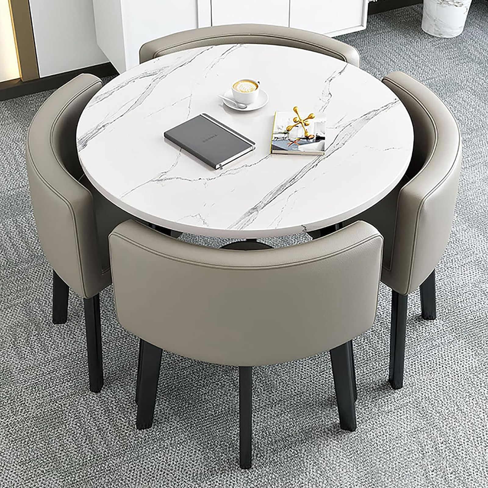 ASerZenith Modern Round Dining Table Set With Chairs Space Saving Design Ideal For Dining Room Living Room Reception Room Conference Table Lounge Stylish And Functional Furniture For Any Space,70