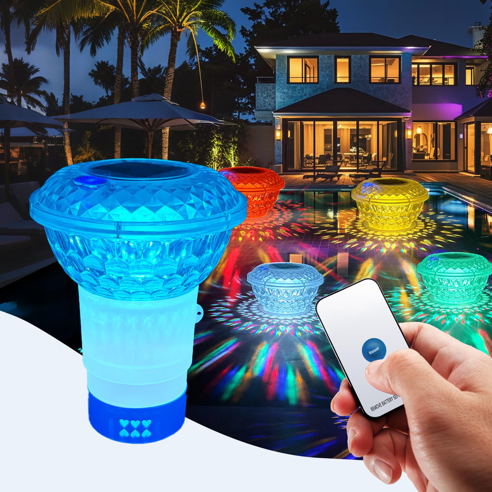Pool Chlorine Floater Solar Light, Floating Chlorine Dispenser with Colorful Light for Swimming Pool Outdoor, Fits 1