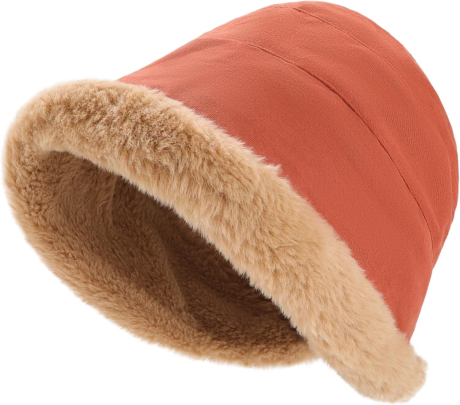 Molans Winter Furry Bucket Hat for Women — Velvet Thickened Rolled Brim Faux Fur Cloche Hat Foldable Soft Cap with Lining