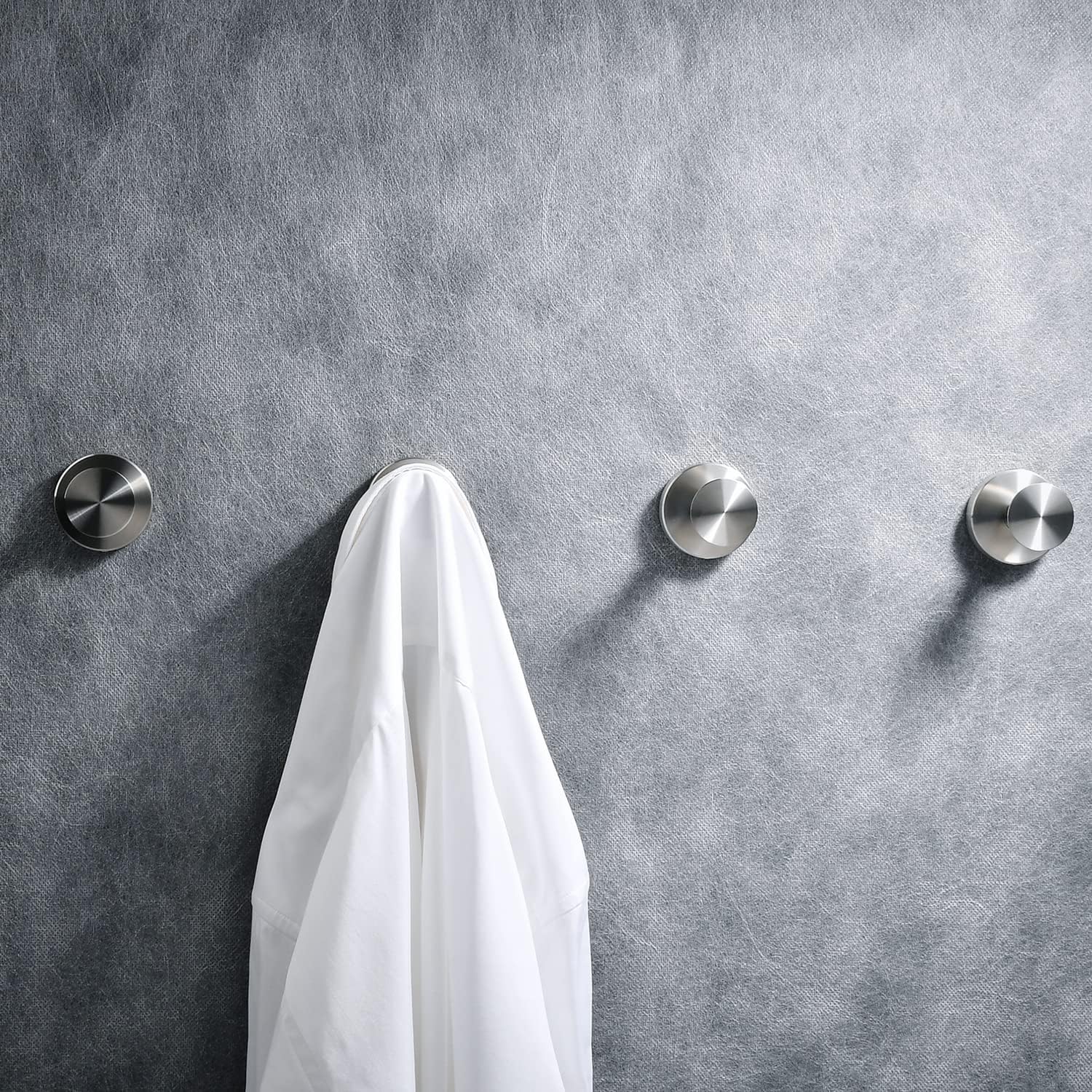 NEWRAIN Towel Hooks, 4 Pack Towel Holder for Bathroom Wall, Cabinet Closet Door, Kitchen, Bedroom, Hotel - Modern Design Effortless Mounting Towel Hangers, Robe Hook Brushed Nickel