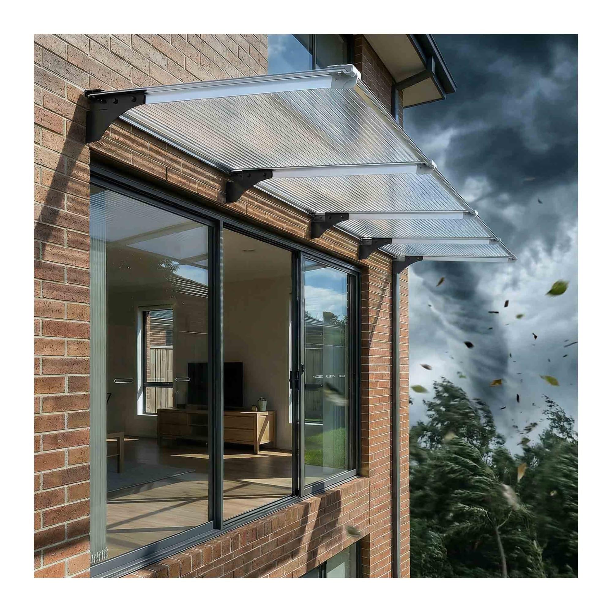 Auvent de porte anti-pluie en polycarbonate face droite