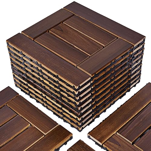 VANCASTLE Azulejos de madera entrelazados para terraza, 27 unidades, madera natural