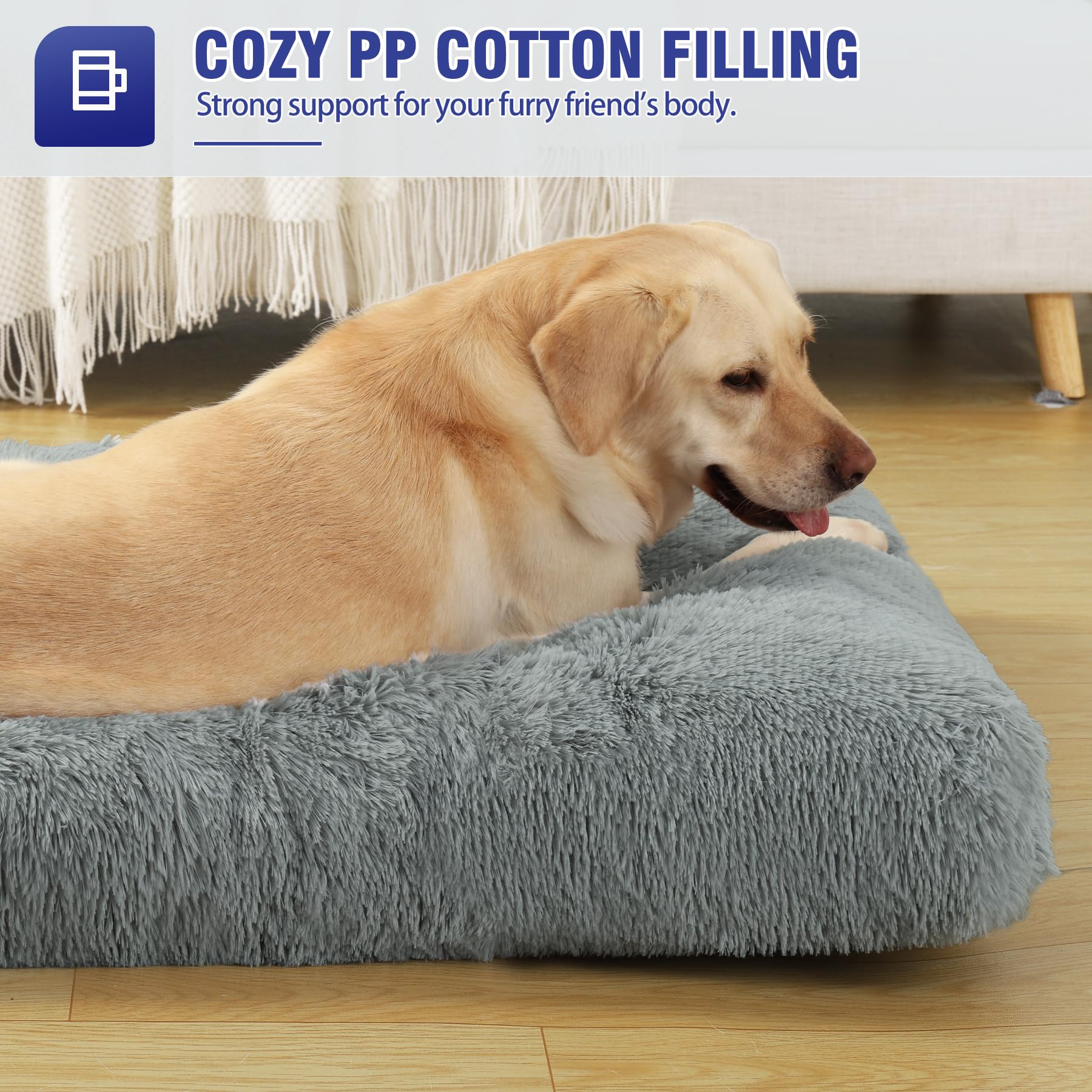 KSIIA Cuccia per cani di taglia grande, lavabile, in peluche, 90 x 60 cm, fondo antiscivolo, tappetino per cani di taglia grande, di medie dimensioni, colore grigio