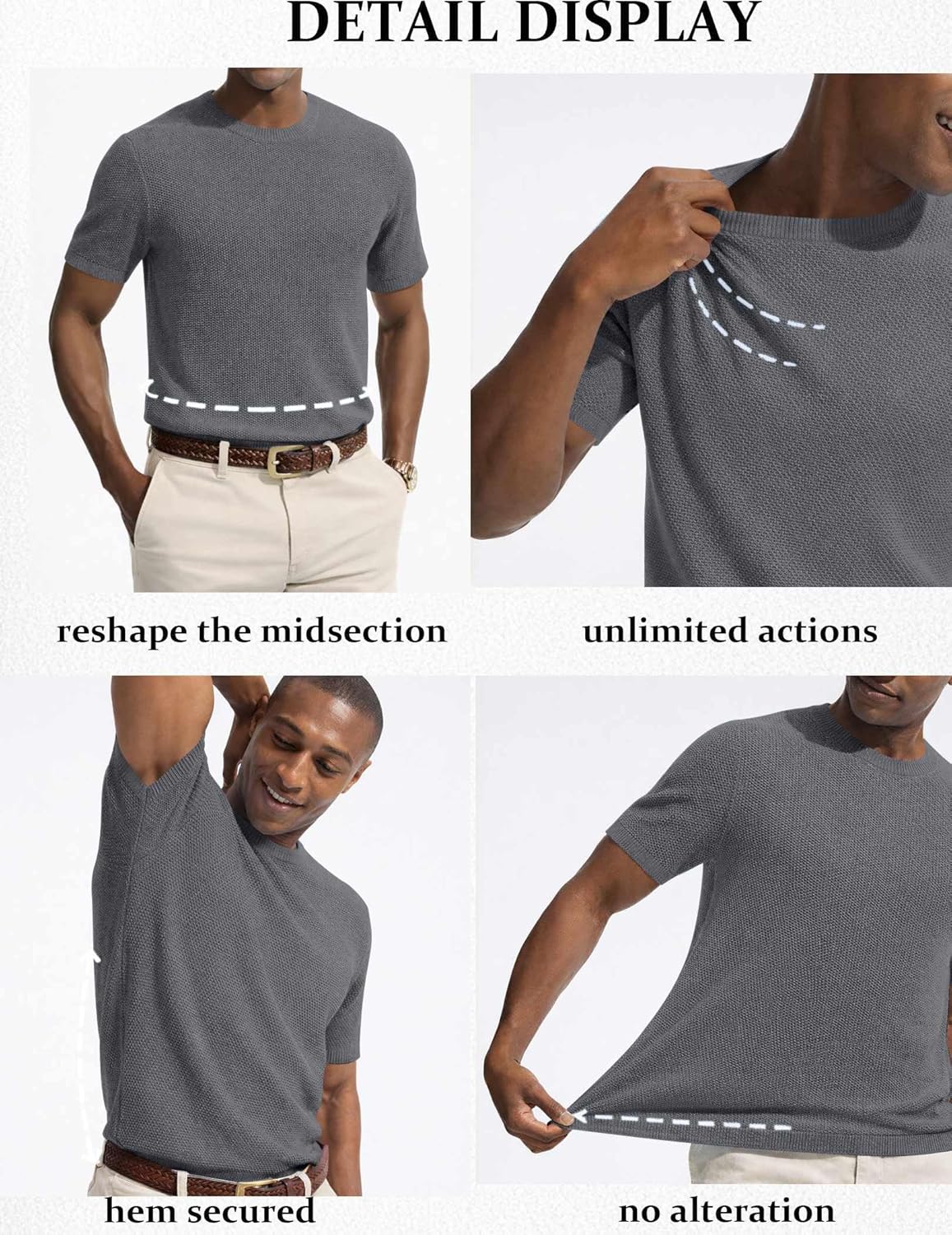 COOFANDY Mens Knit T-Shirts Casual Short Sleeve Crewneck Shirt Textured Pullover Tees - Image 5