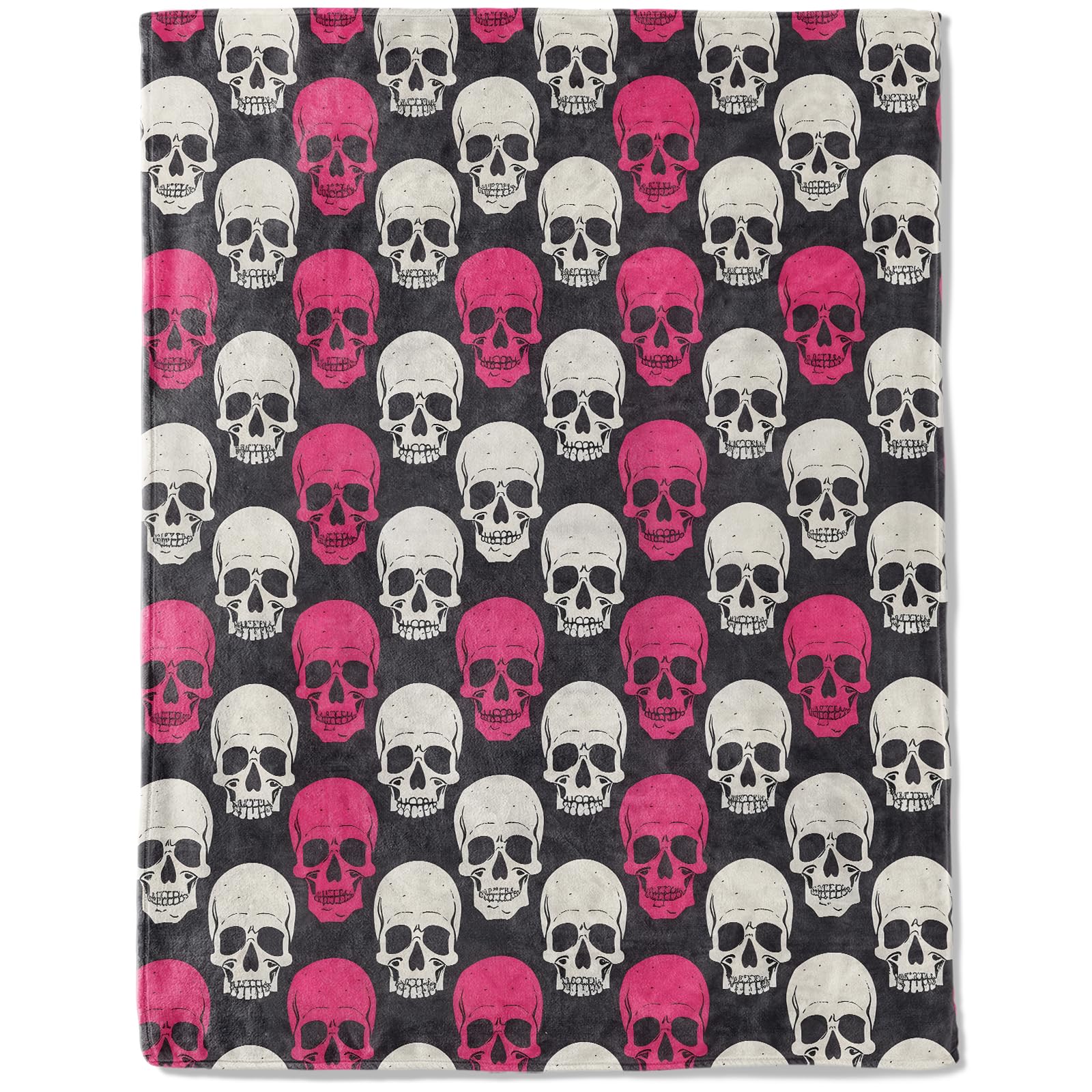 ainori Pink and White Skull Flannel Blanket - Lightweight Soft Cozy Unique Gifts Blankets for Gothic Lovers,Adult,Women,Bold and Edgy Art Style Throw,Home Room Modern Goth Decor 40x50in